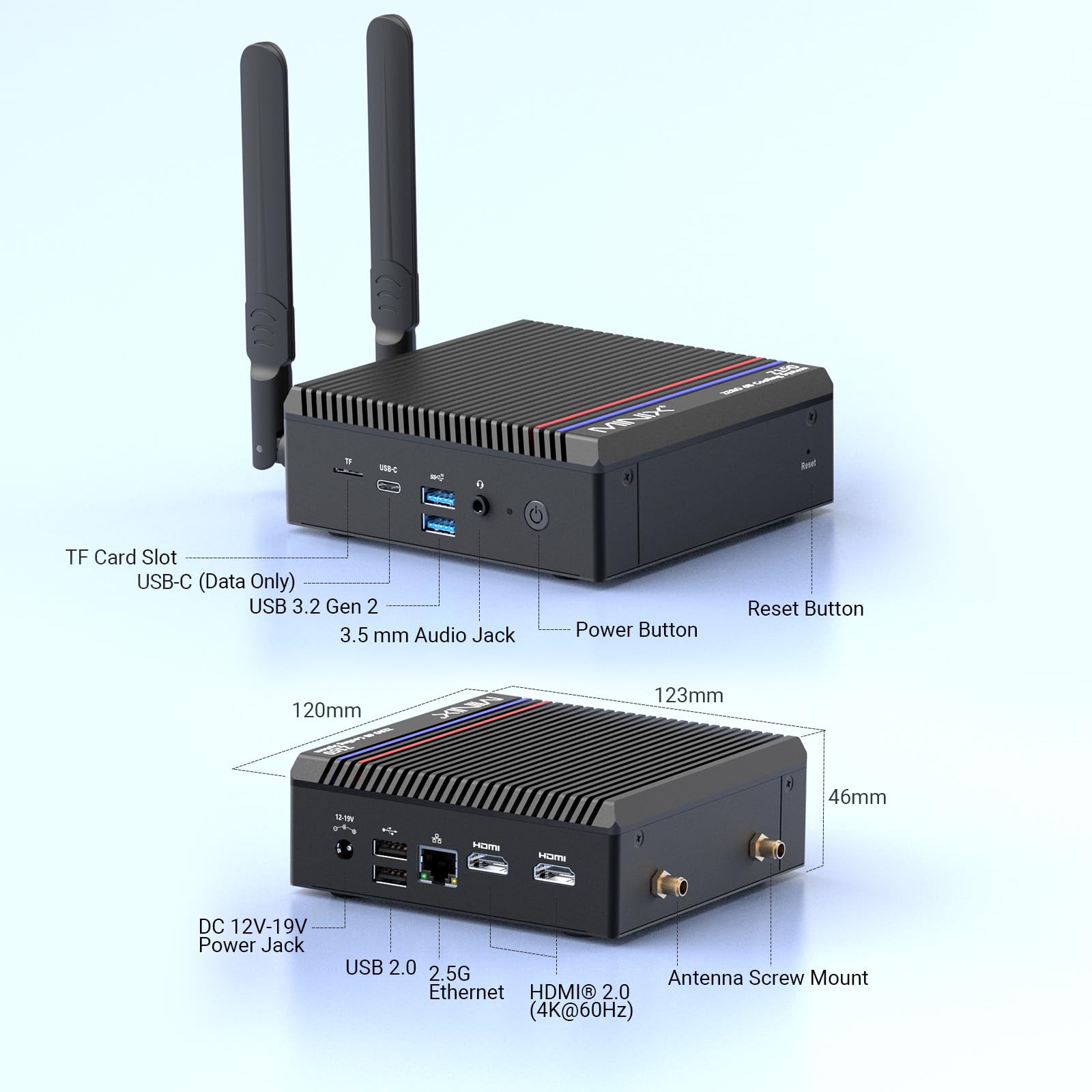 MINIX Z150-0dB Fanless Mini PC, Intel N150, 16GB DDR4, 512GB M.2 PCIe Gen3 x 4 NVMe SSD Mini Desktop Computer, 4K Dual Display/2.5G LAN/USB3.2/USB-C/Vesa Mount/Auto Power On for Offfice Business