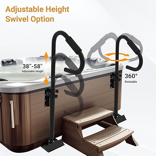 Miniatura 4 de Pasamanos para bañera de hidromasaje, 38 a 58 pulgadas de altura ajustable con opción giratoria de 360 grados y mango antideslizante, pasamanos