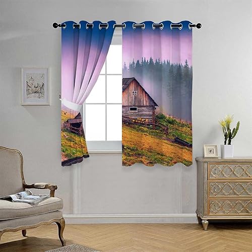 Cortinas opacas para dormitorio de niños, ojales nostálgicos, cubierta corta de puerta a prueba de sonido, cortinas para Ventanas de Cuarto 55