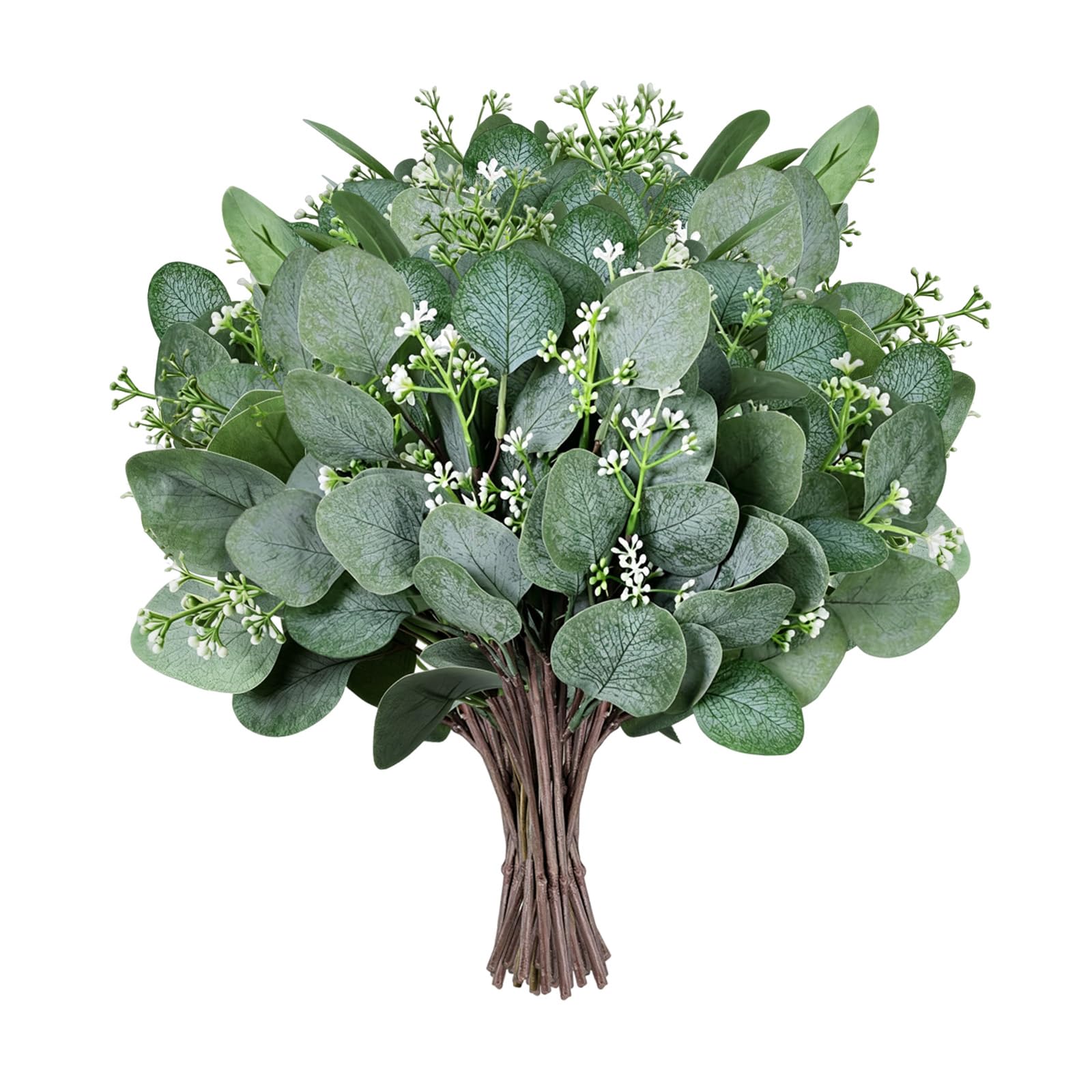 XONWW 26 Pcs Artificial Eucalyptus Stems, Artificial Greenery Foliage Faux Seeded Eucalyptus Stems for Wedding Garden Home Outdoor Indoor Decoration