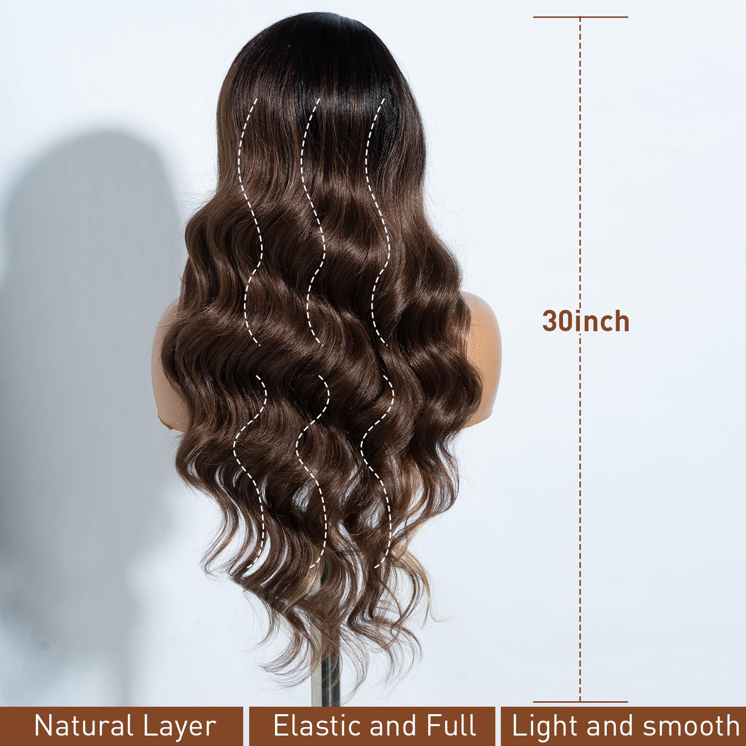Joedir 13X4 Lace Front Wig Free Parting Lace Frontal Wigs With Baby Hair Pre Plucked Synthetic Wig Natural Looking Body Wave Wigs for Women 30 Inch Glueless Lace Front Wigs Ombre Brown Highlights - Image 4