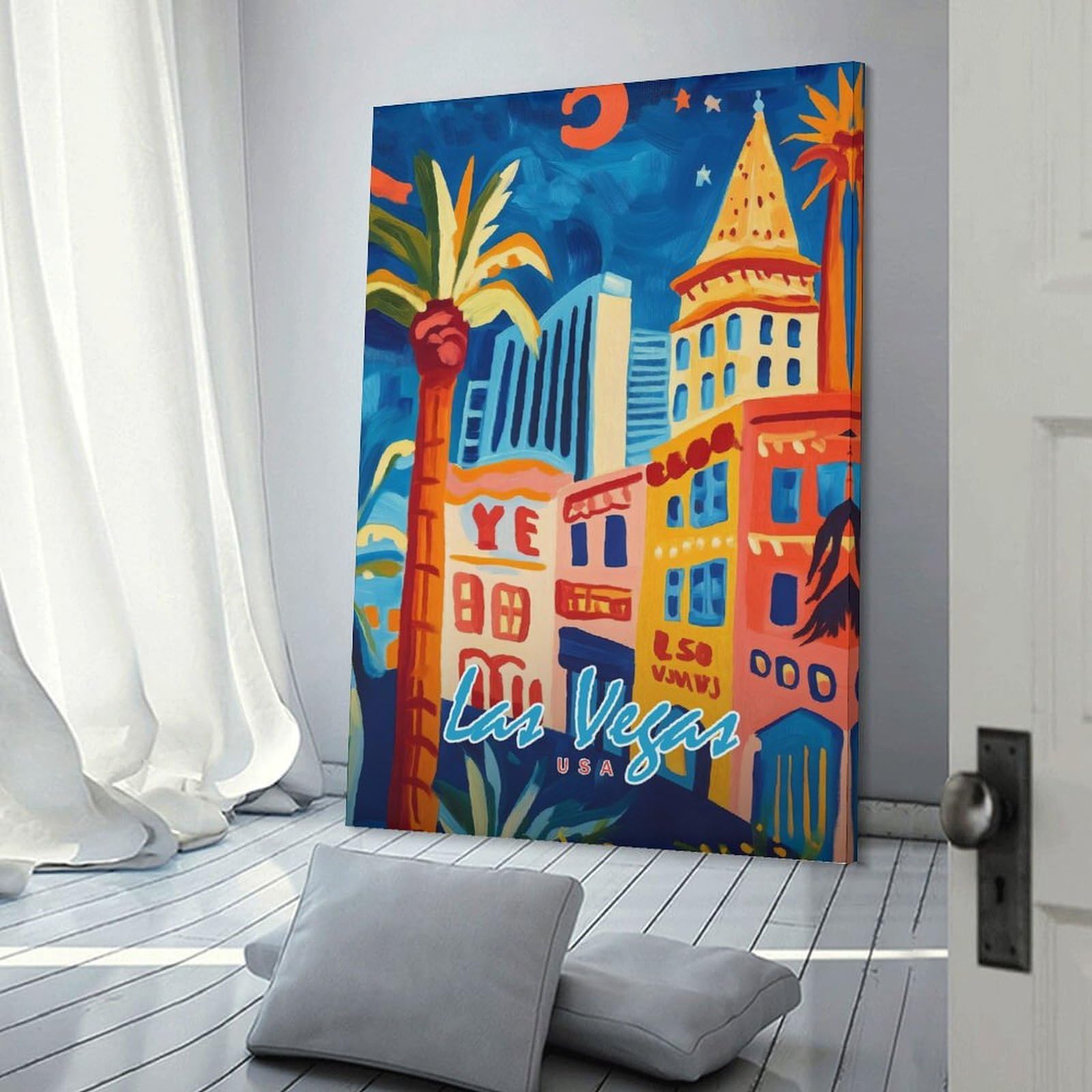 Junmoney Las Vegas Cityscape Painting Hanging Wall Art, 24x36inch(60x90cm), for New Homes, Bedrooms Or Workspaces, Thoughtful Wall Decor for Art Lovers