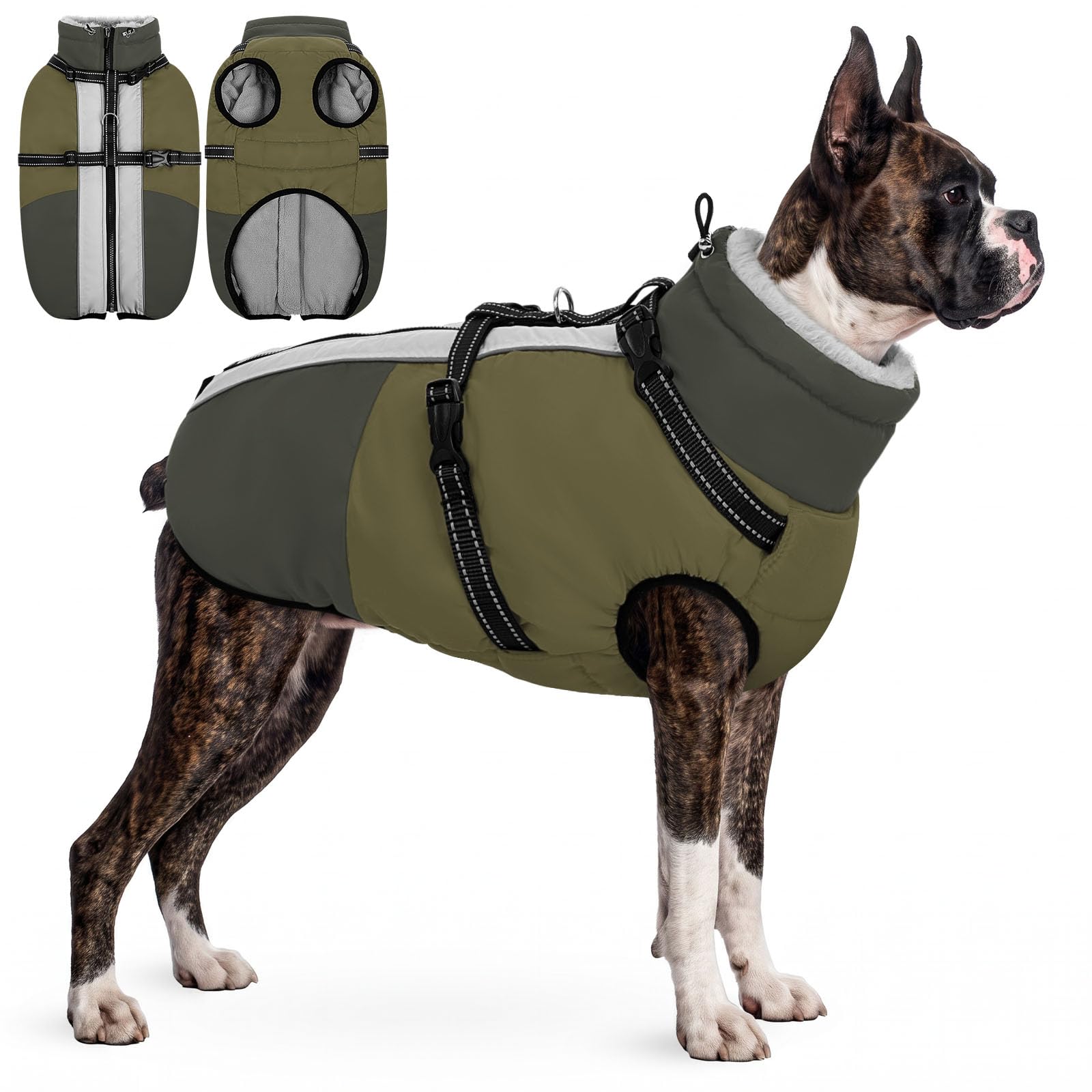 AOFITEE Dog Coat for Small Dogs Waterproof Dog Winter Jacket with Harness