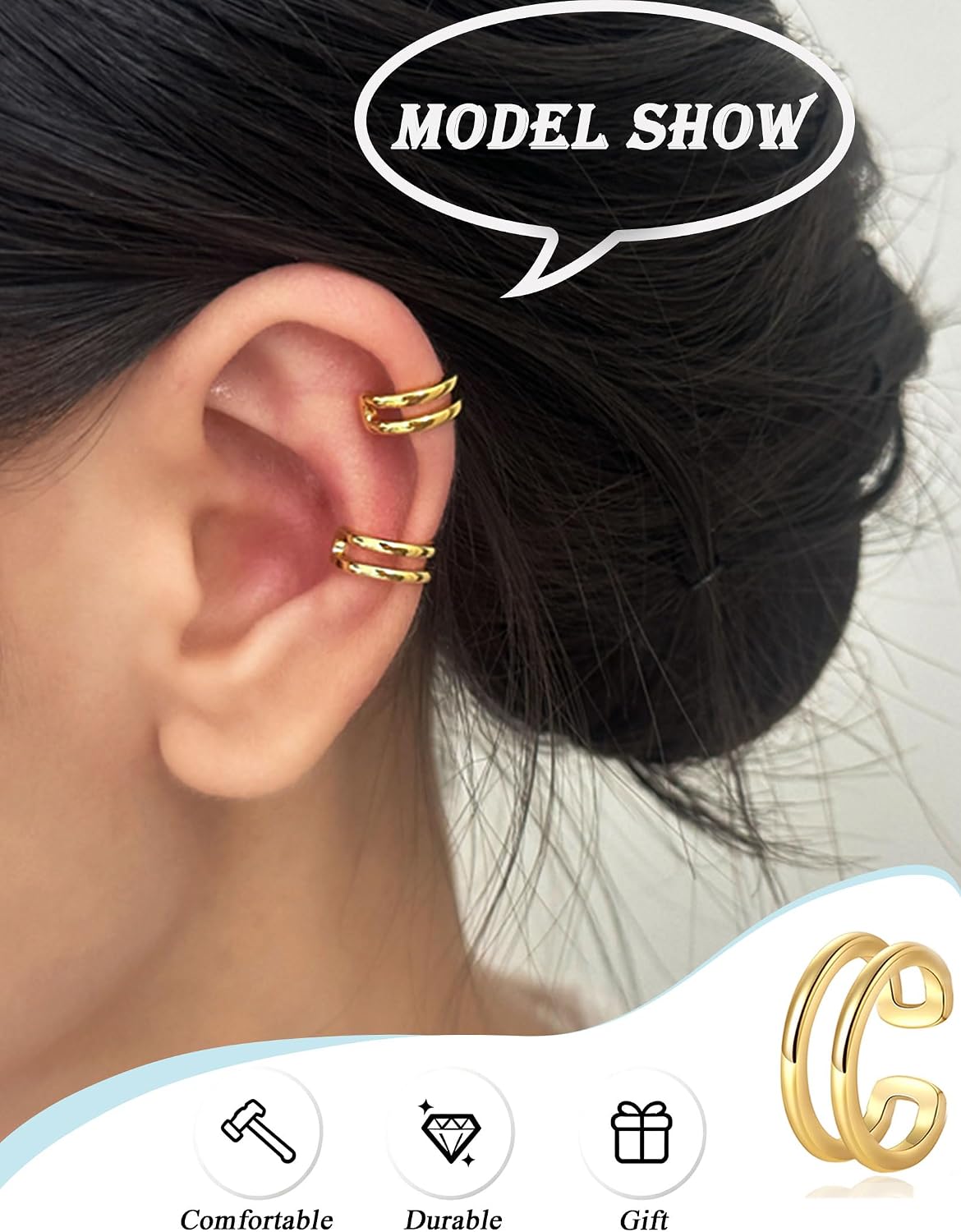 AKEOQI 16 Pcs Ear Cuff Earrings Non Piercing Cubic Zirconia Ear Cuffs for Women Silver Gold Plated Clip on Cartilage Helix Wrap Fake Earrings Jewelry