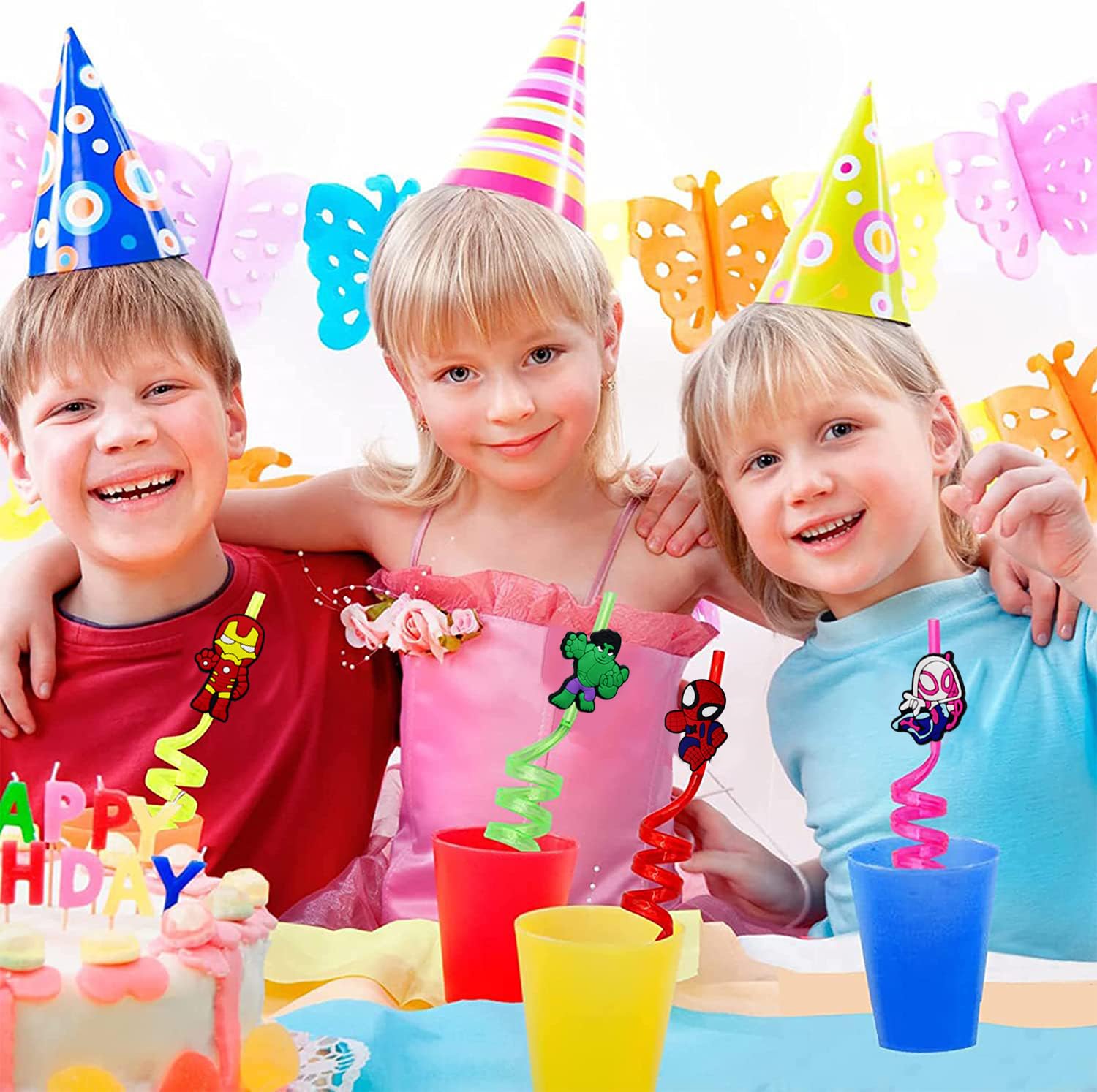 KEWUF Paille Enfant, 8 Pièce Pailles Reutilisable, Straws Plastique Colorées, Pailles Spirales