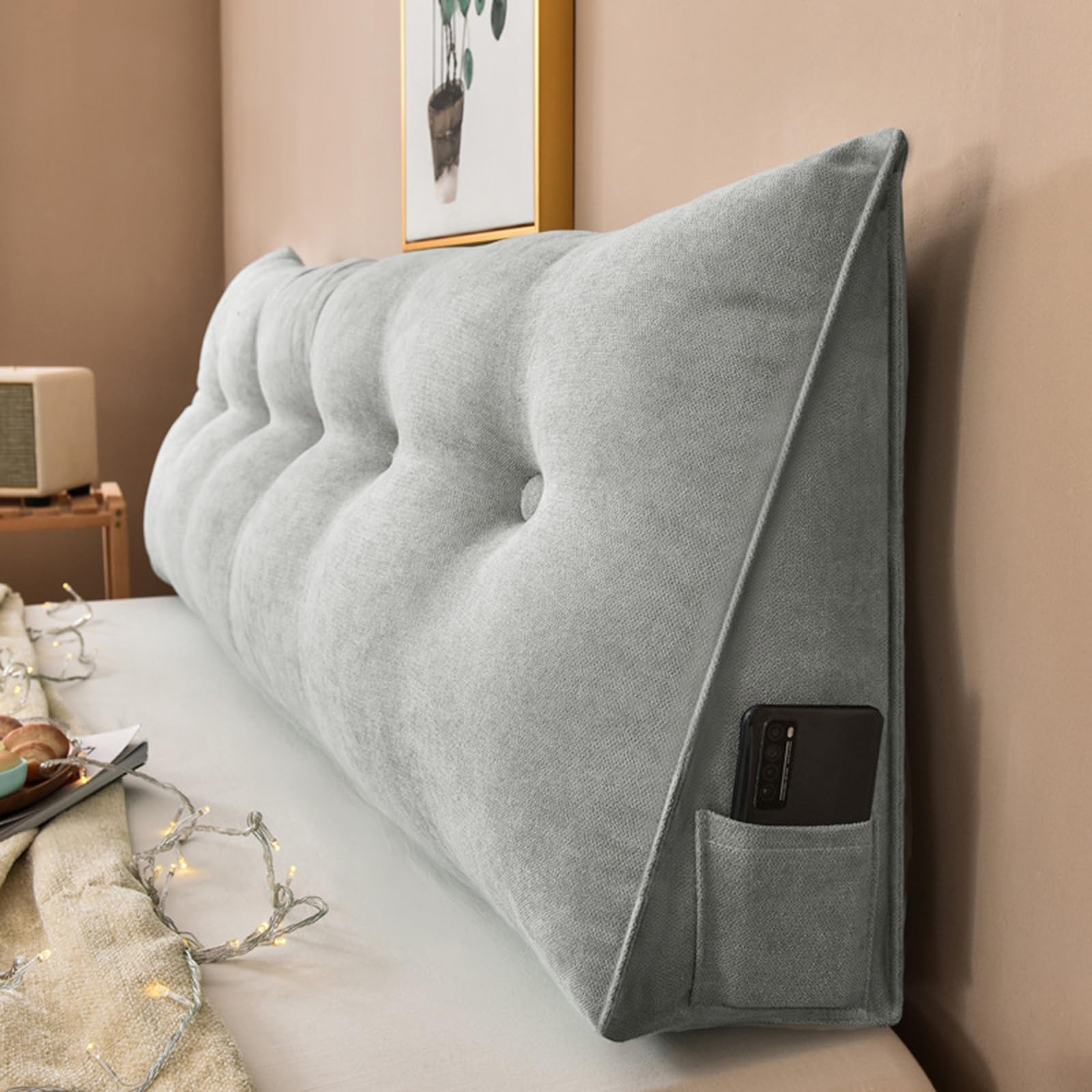 Wadser Wedge Pillow Twin Headboard Pillow, Dorm Headboard Lumbar Cushion, Backrest Positioning Support Bolster Pillow Grey