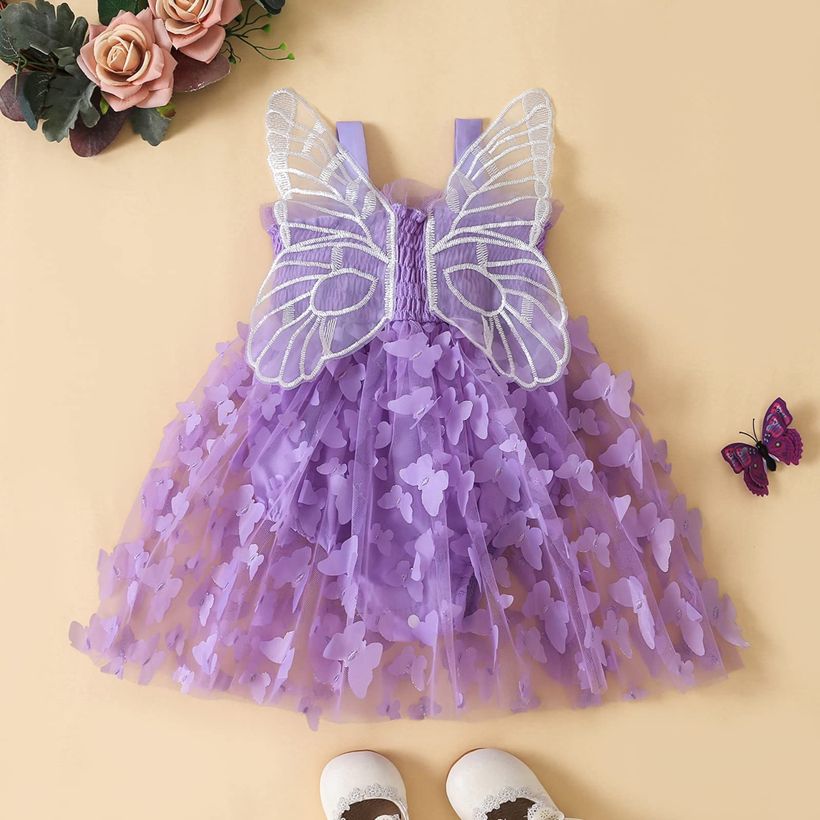 VISGOGO Layered Butterfly Tulle Dress for Baby Girls,Toddler Girl Princess Dress,Infant Girl Birthday Party Dresses