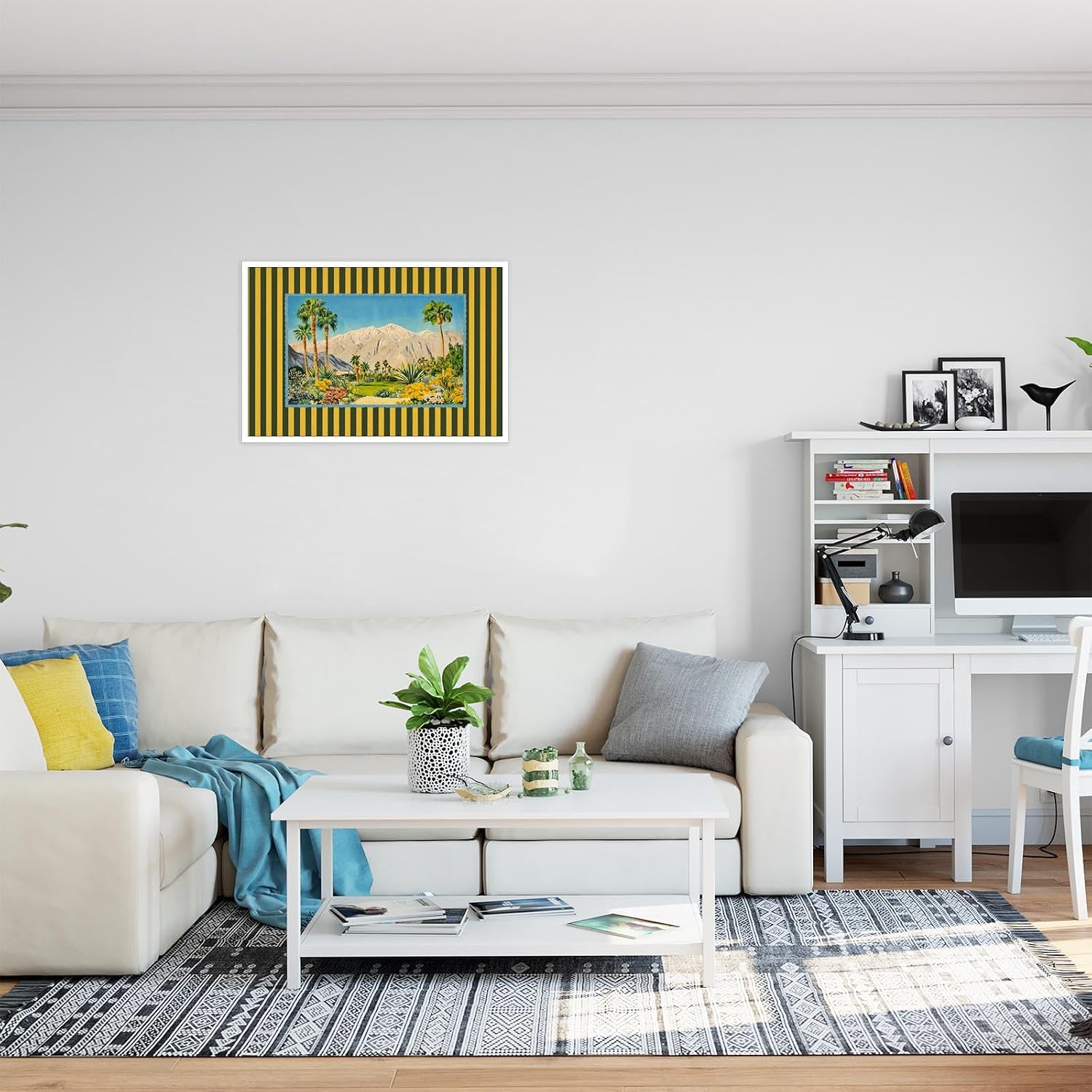 Viokalt Unframed Retro Striped Palm Trees Canvas Posters Palm Springs Postcard Wall Art Maximalist Aesthetic Botanical Prints Painting For Living Room Bedroom Office Wall Decor 8x10in