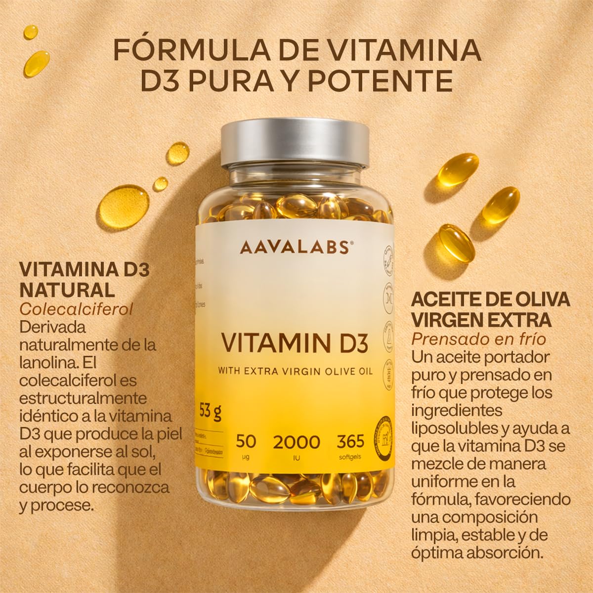 Vitamina D3 2000 UI - 365 Cápsulas Blandas - con Aceite de Oliva Virgen Extra para una Absorción Óptima – Contribuye al mantenimiento de la Función Ósea, Muscular e Inmunológica