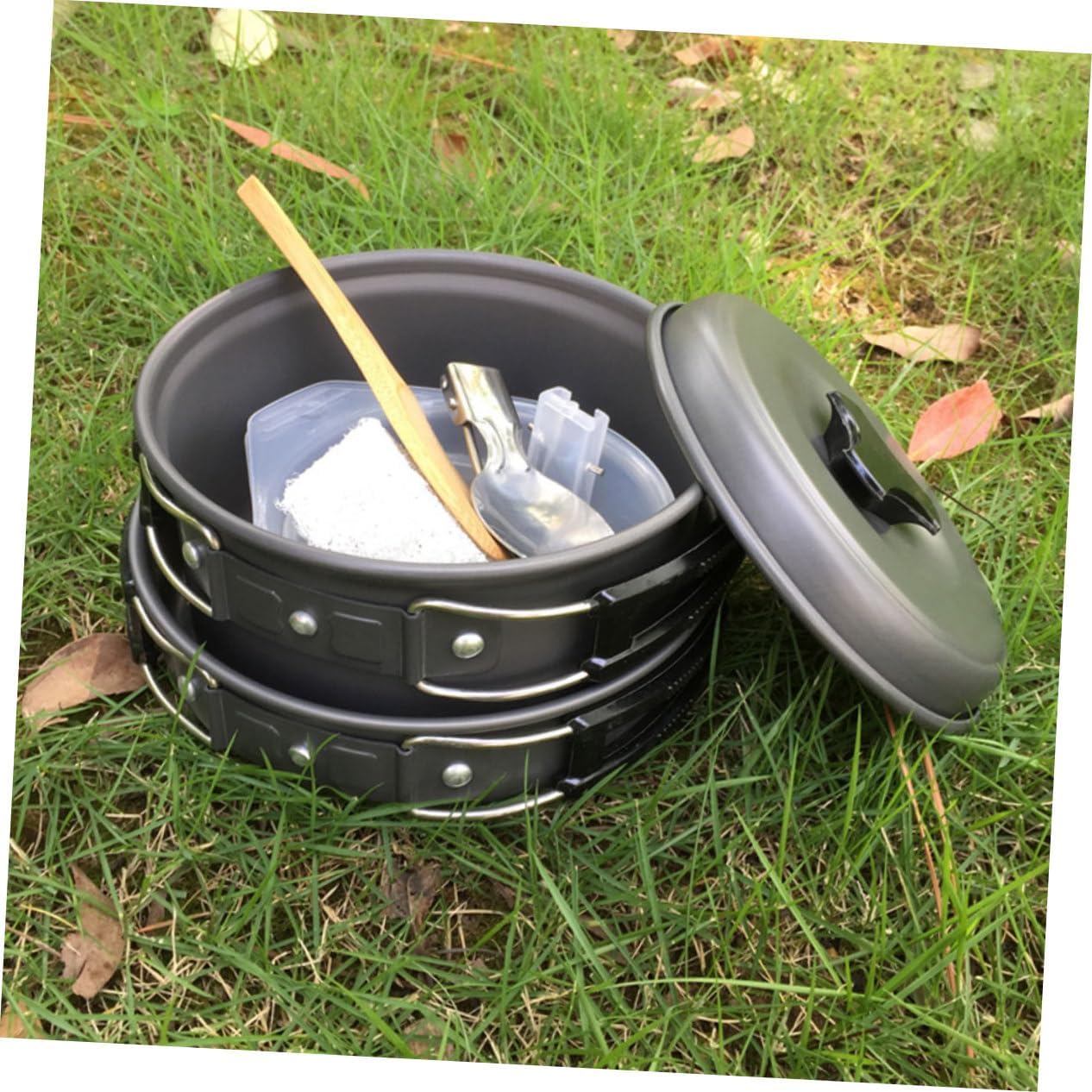 1-2 Person Camping Cookware Kit Portable Pot Set Outdoor Cooking Equipment Camping Kitchen Accessories BBQ Tools
