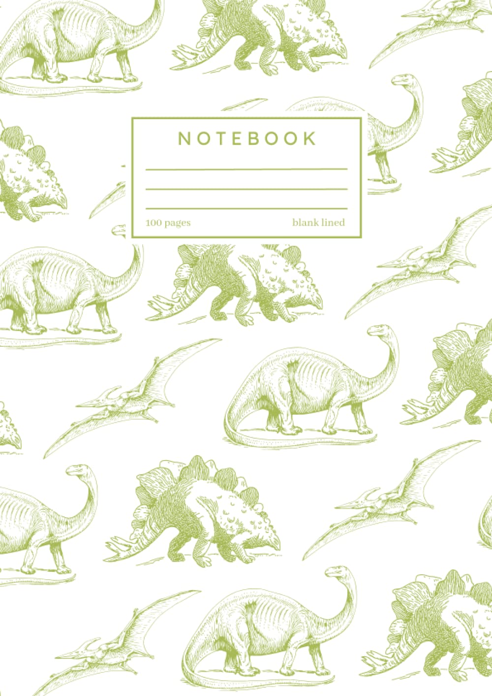 A4 NOTEBOOK: Large Dinosaur Sketch Pattern Notebook | Blank Lined | A4 (8.27" x 11.69") Green