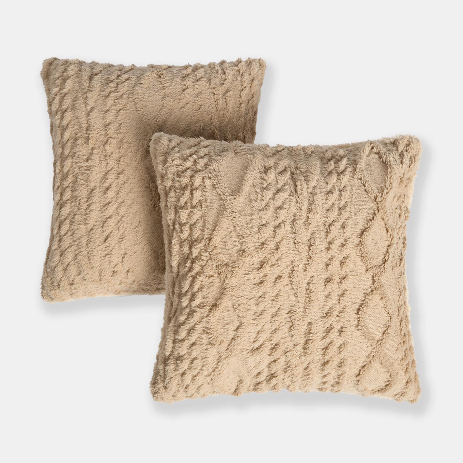 Ohs Natural Set Of 2 Cushion Covers, Soft Cosy Cable Knit Design Decorative Square Throw Pillow Covers With Invisible Zipper For Couch Bedroom Living Room 45 X 45Cm,