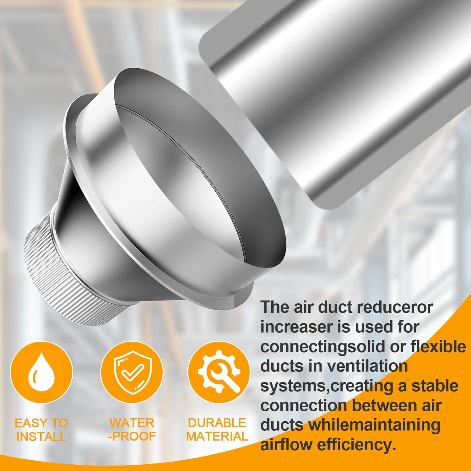 10" to 6"Round Duct Reducer Crimp Enlargement Adapter for Ventilation Systems, Galvanized Steel (6inches)