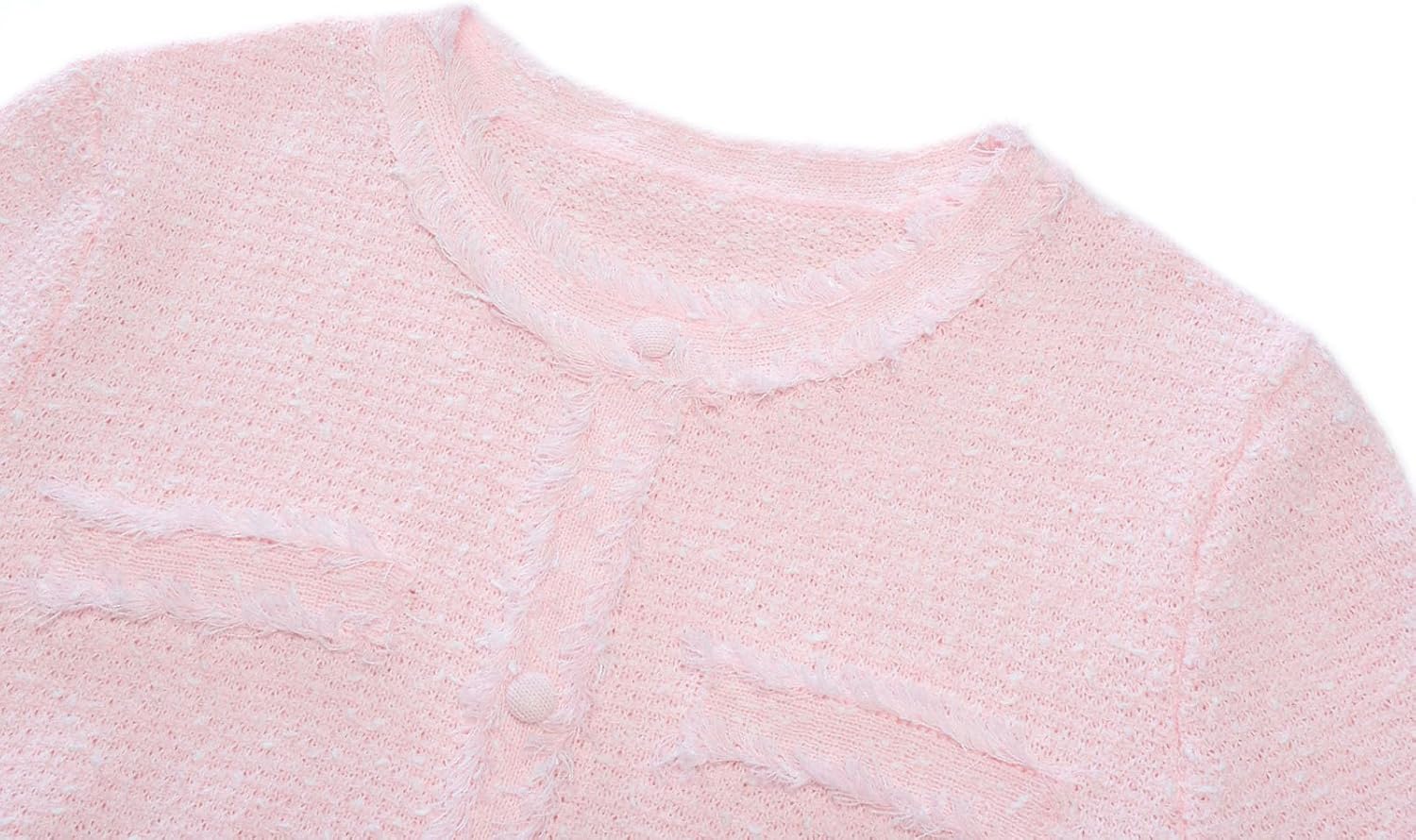 GOELIA Women's Summer Cropped Cardigan Short Sleeve Knit Top Frayed Edge Cotton Light Blue Button Up Open Front T Shirts