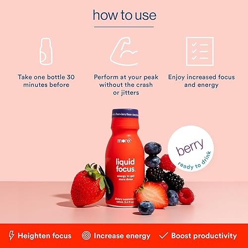 Miniatura 4 de More Labs Liquid Focus, bebida inteligente nootrópica con potentes antioxidantes y hierbas adaptogénicas para energía y concentración, 150 mg de