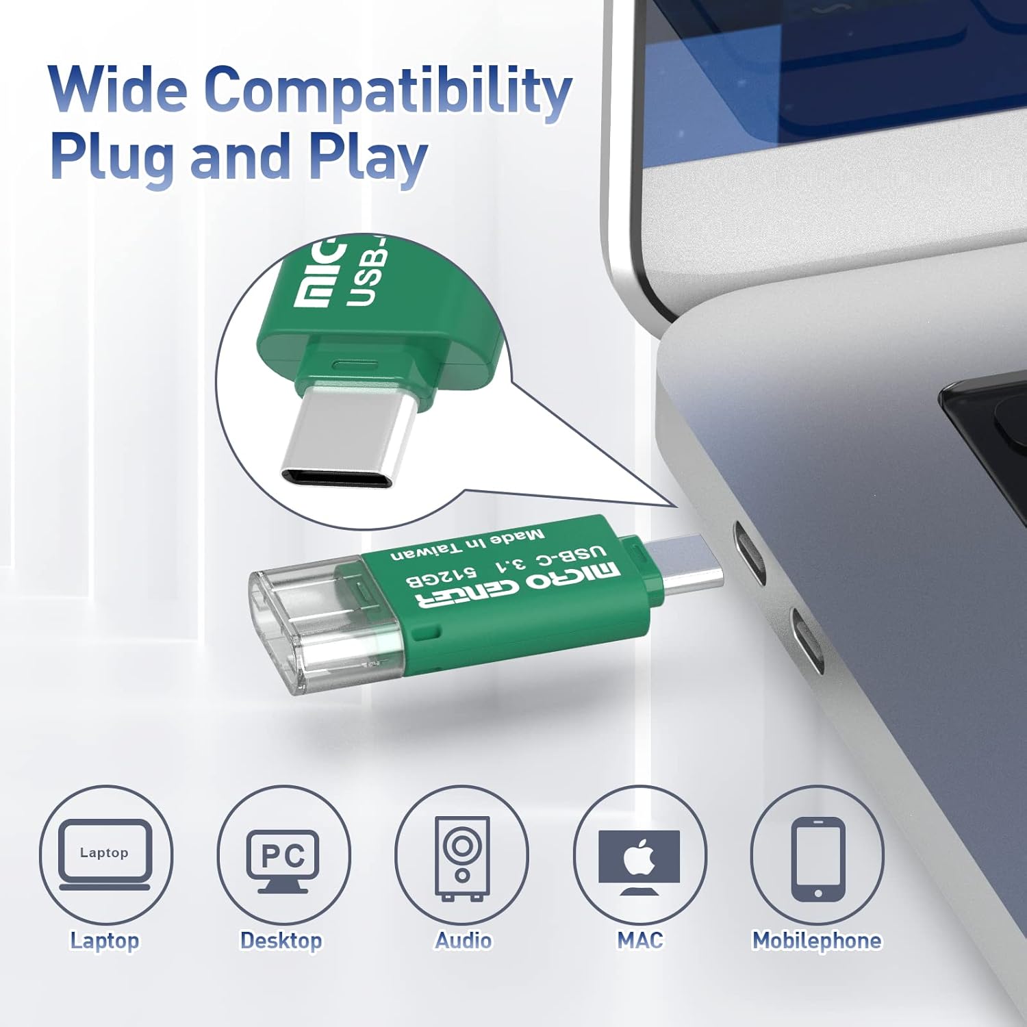 INLAND Micro Center Super Speed 512GB Type-C USB 3.0/USB 3.1 Gen 1 Mini Flash Drive Memory Stick Thumb Drive (Single Pack)