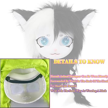 WLYEZAU KIG Fur Suit Animal Hood Wearable Artificial Fur Hood Furry Party Camouflage Headband Mask E