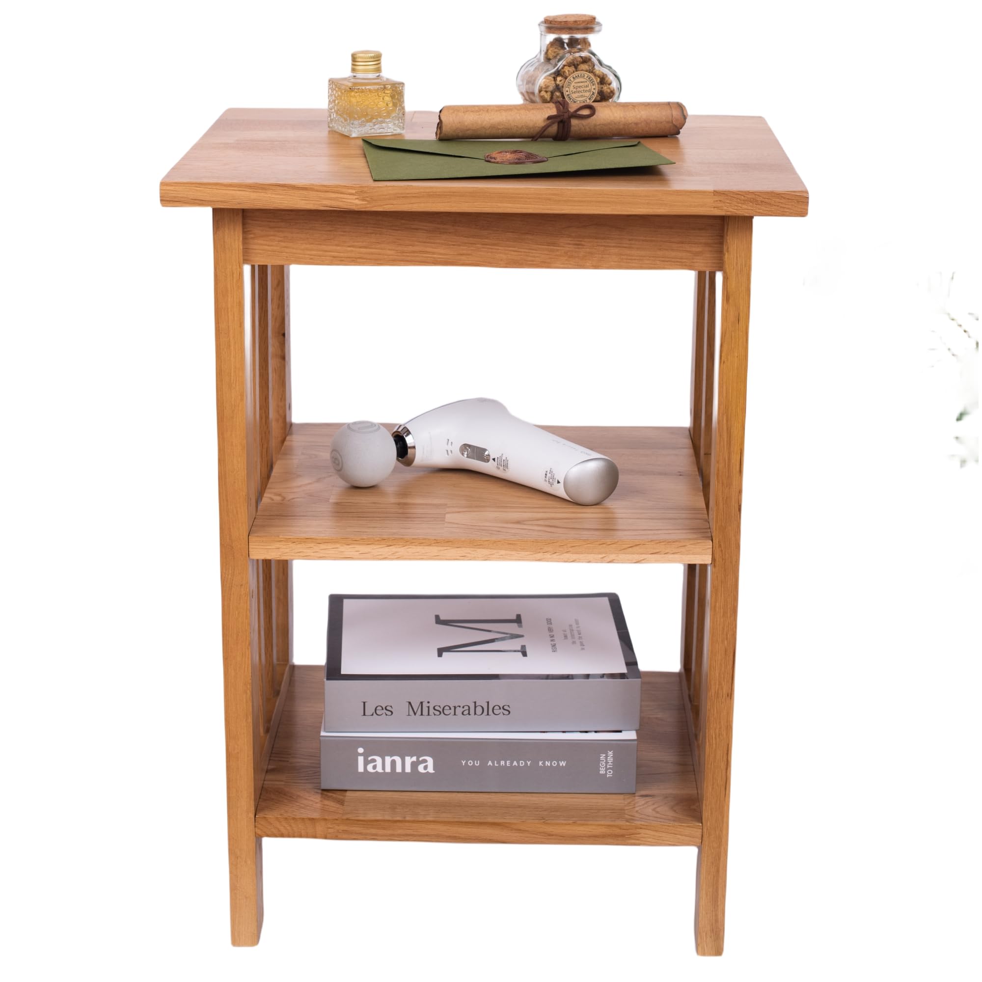 Kemtpase Solid Frame 2 Storage Shelves Night Table Farmhouse Solid OAK Side Table Beside Tables For Bedroom Living Room Home Office
