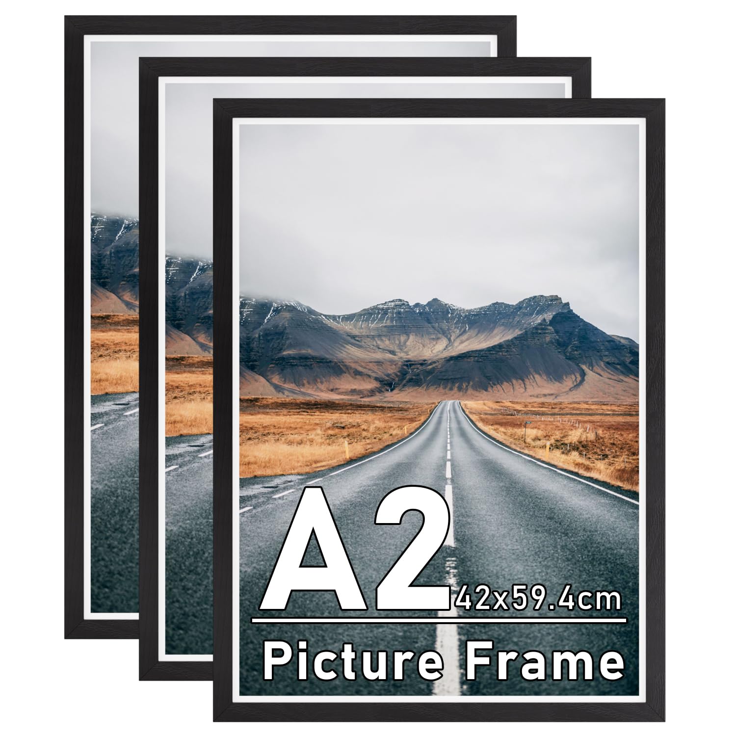 Zueyunstoo A2 Picture Frames, 3 Pack Black A2 Poster Frame, 42x59.4cm Photo Frames with Safe Perspex Front, Wall Mounting