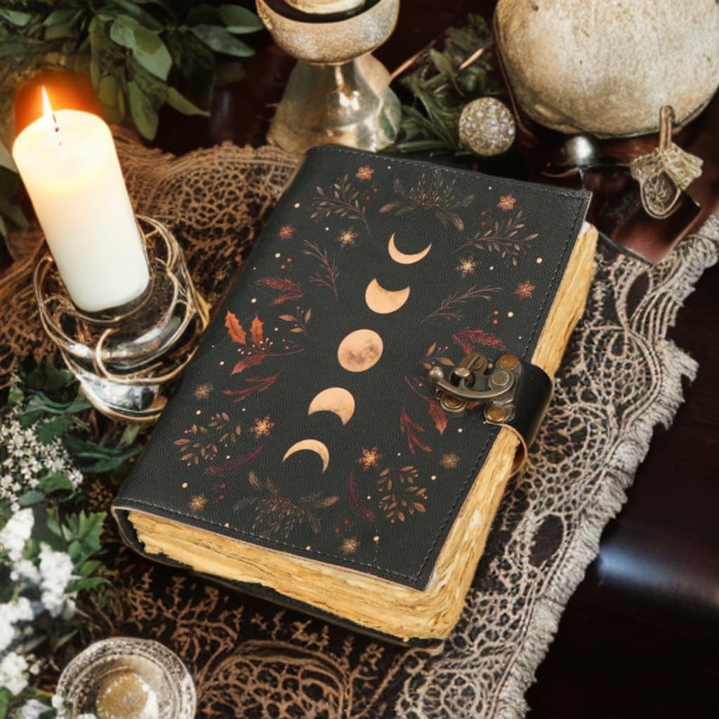 Grimoire Diary Blank Spell Book of Shadows The Lovers Journal, notatnik Tarot Spiral Gothic Journal Skull lover Antique Deckle Edge Papier Vintage skórzane czasopisma prezenty dla niego