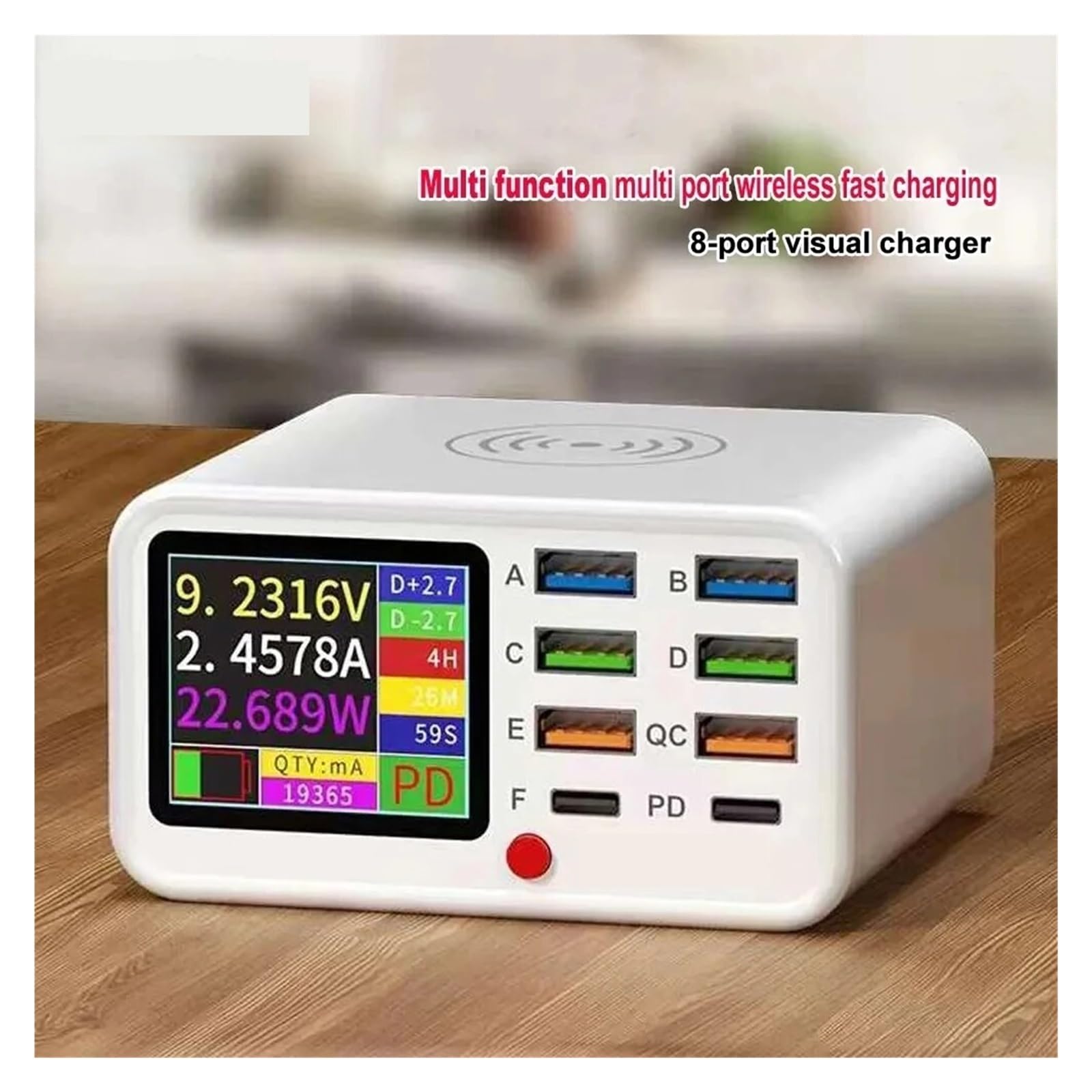 Cargador De Detección De Corriente Visual Inalámbrico Rápido USB Multifuncional De 8 Puertos For Carga Flash De Teléfono Móvil Cargador Rápido
