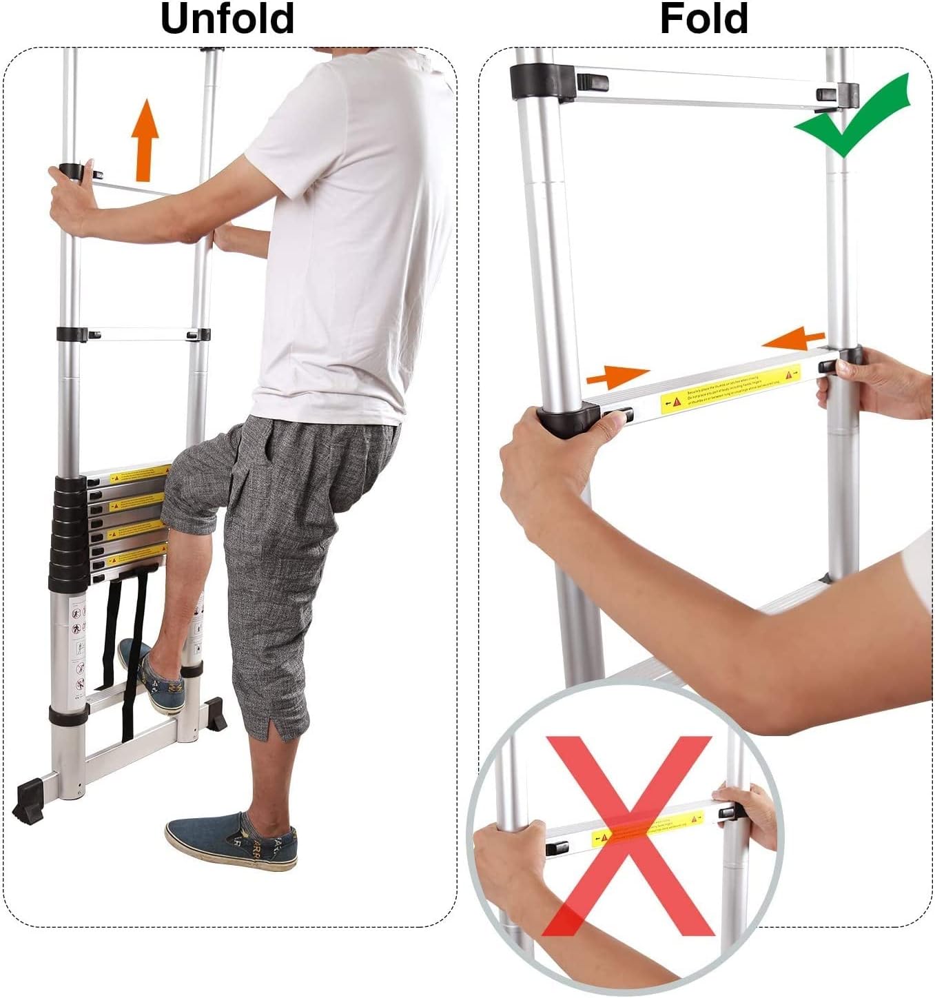 OKUOKA Ladders,Telescoping Ladder for Painting Cleaning Windows Ceilings Exterior, Pro High Loft Folding Ladders, with Hooks, Suports 150Kg/8M/26.2 Ft