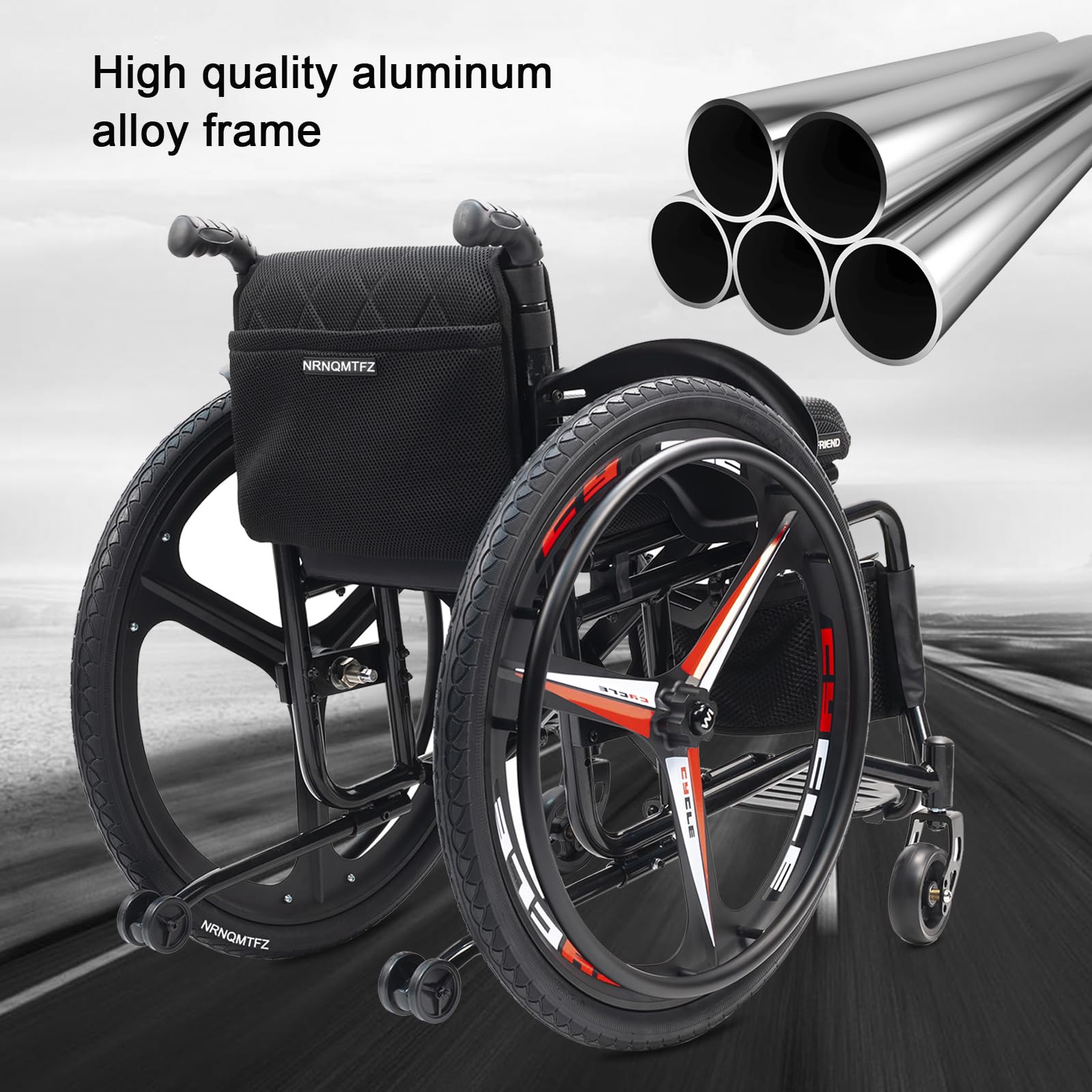NRNQMTFZ Sports And Leisure Wheelchairs For Adults,Self-propelled Aluminum Alloy Portable Manual Wheel Chair With Handbrakes And Quick Release Rear Wheels & Anti-Tip Wheels(Width 40cm/15.7in,Black - View #3