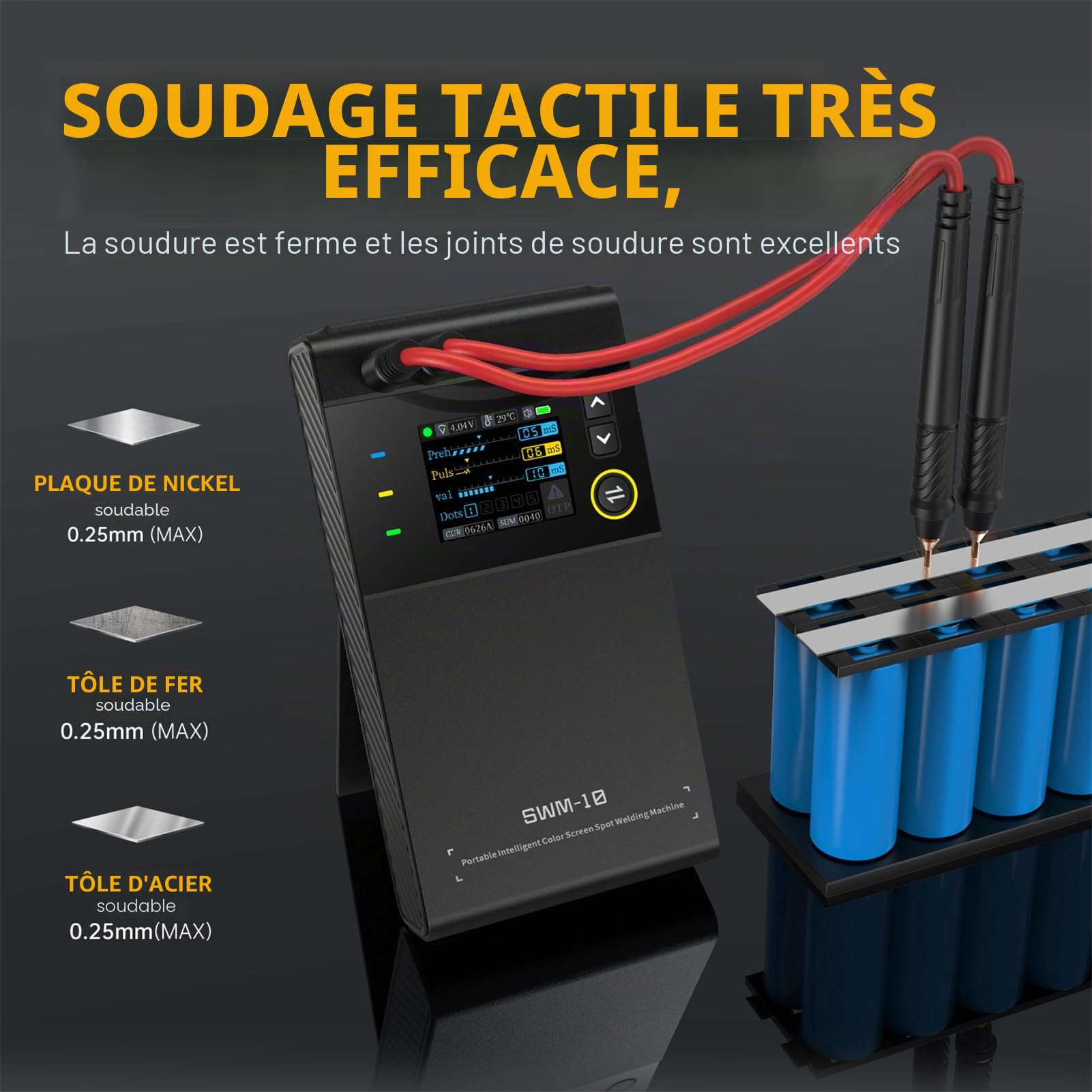 Soudeuse Par Point,Machine à Souder à Points 5000mah Li Soudeuse à Points avec Batterie Multiprotection Amovible Mini Soudeur à Points Pour Nickel de 0,25 mm,Fer Acier TôLe D'Aluminium de 0,3 mm