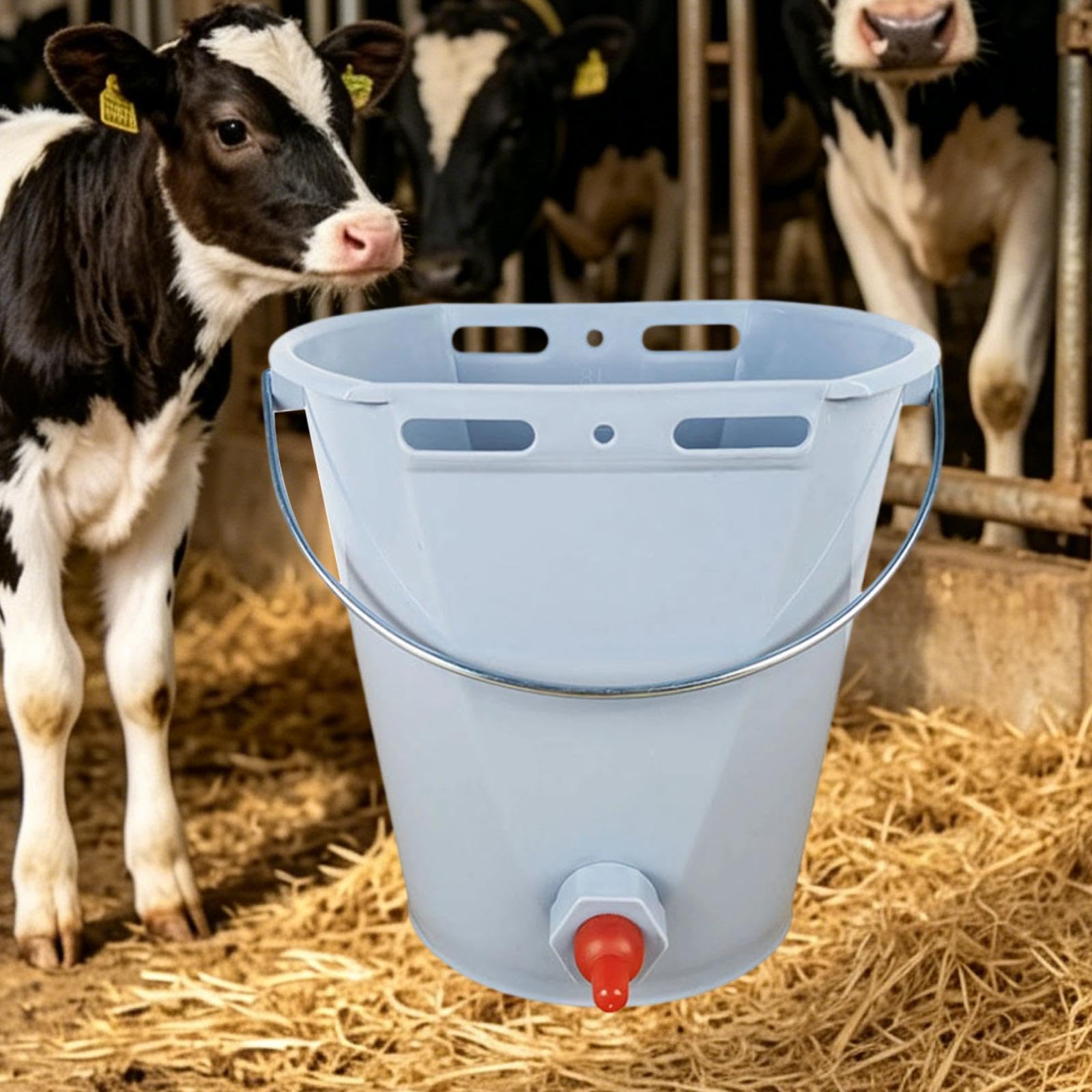 Secchio per L'alimentazione dei Vitelli, Secchio per Il Latte, Accessori per L'allevamento, Installazione Facile E Professionale, con Tettarel, Grigio con 1 Capezzolo