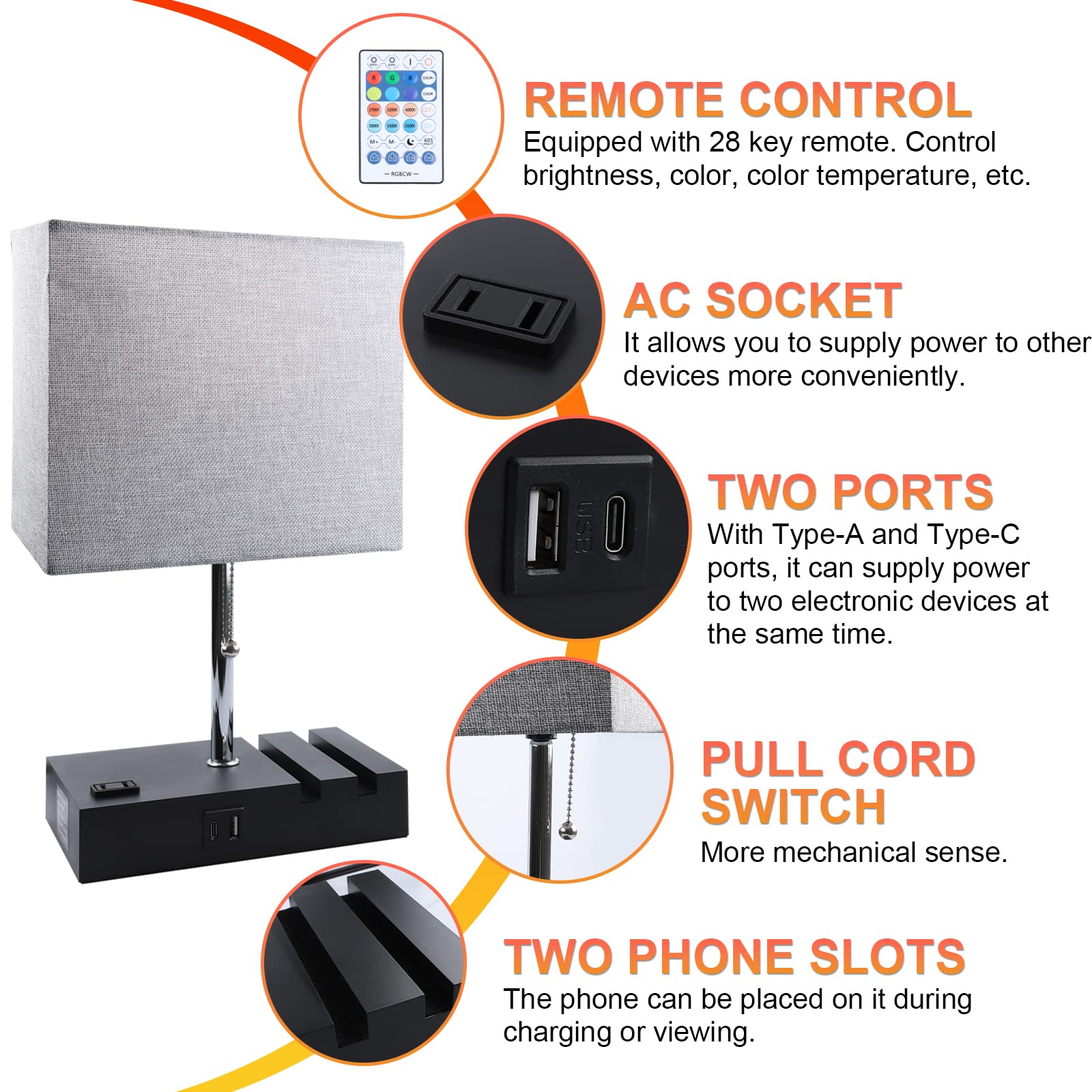 NEWREACH RGB Smart Table Lamp with Remote Control - Alexa Lamp for Bedroom with Voice & APP Control & Music Sync, Dimmable Nightstand Lamp with Charging Station for Living Room, Alexa Bulb Included