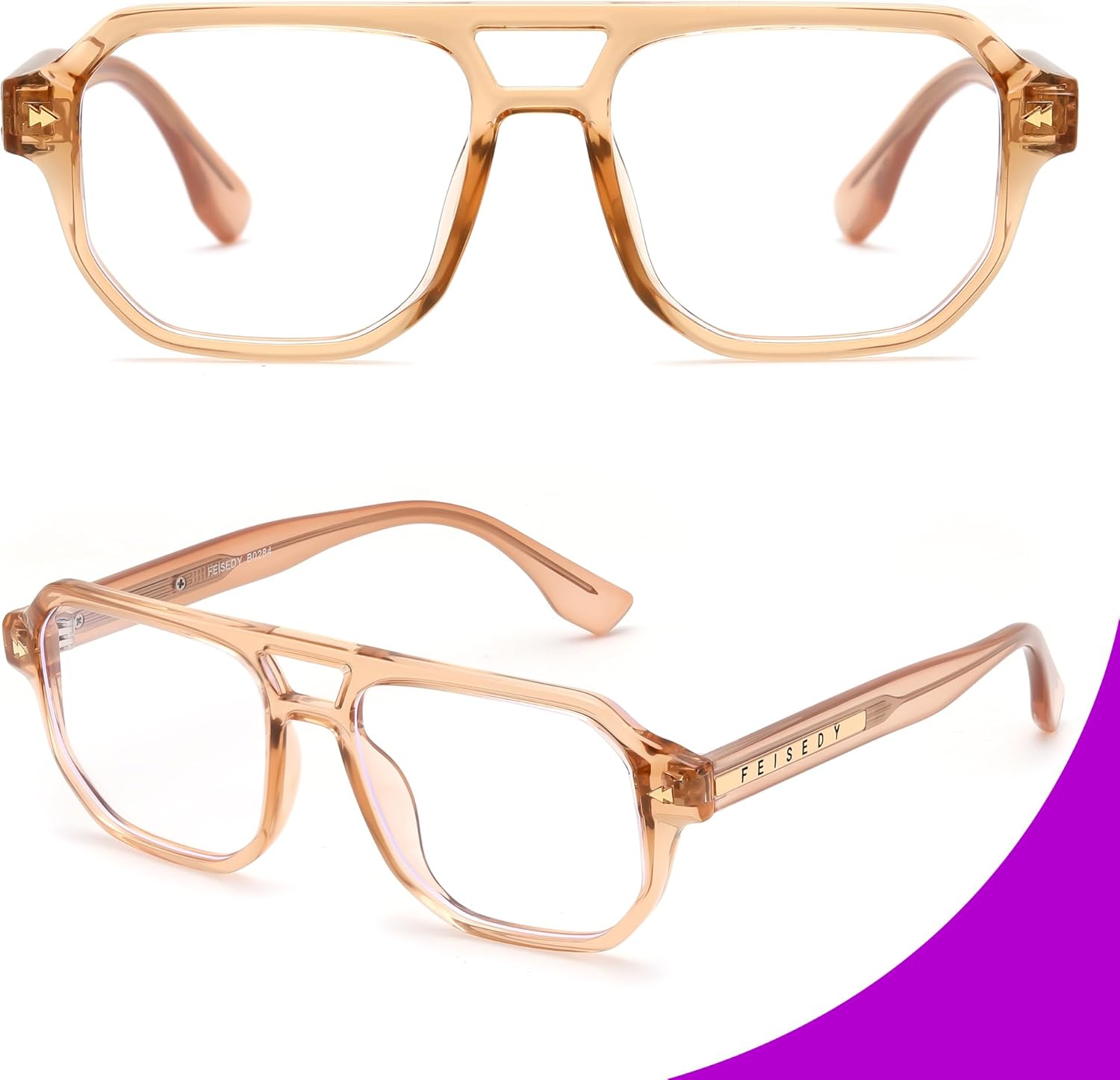 FEISEDY Aviator Blue Light Glasses for Men Women, Retro 70s Style Design TR90 Anti Glare Digital Eyestrain & Daily Wear B0284
