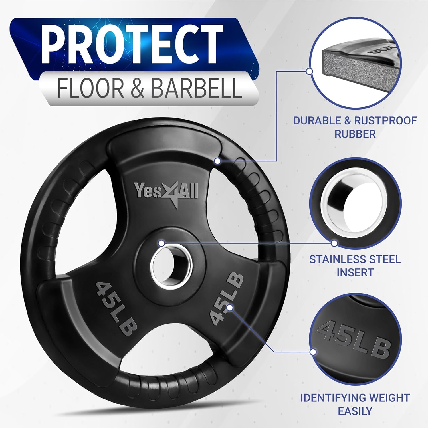 Yes4All Rubber Grip Plates for Barbell, 2-Inch Weight Plates for Weightlifting and Strength Training in Home Gym (Single, Pair and Set) Yes4All Rubber Grip Plates for Barbell, 2-Inch Weight Plates for Weightlifting and Strength Training in Home Gym (Single, Pair and Set)