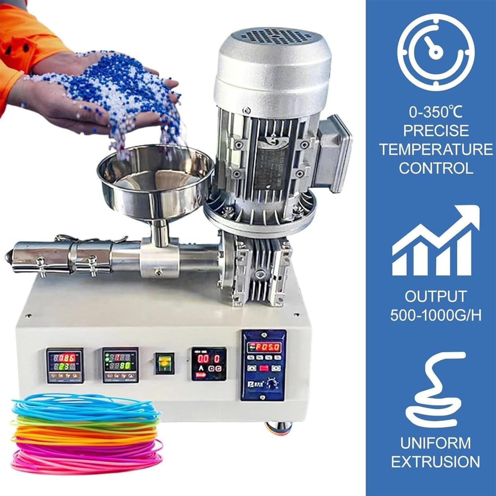 Desktop stampante 3D estrusore filamento Maker con display digitale, uscita 500-1000g/h, temperatura massima 350°C per produzione di pellet di plastica su piccola scala