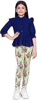 Girl’s Maroon Georgette Top with Geometric printed Jagging’s Apparel Combo Set