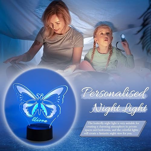Miniatura 4 de Luz nocturna de mariposa personalizada con cargador USB, lámpara de ilusión de mariposa 3D para niñas, multicolor con nombres personalizados, luz de