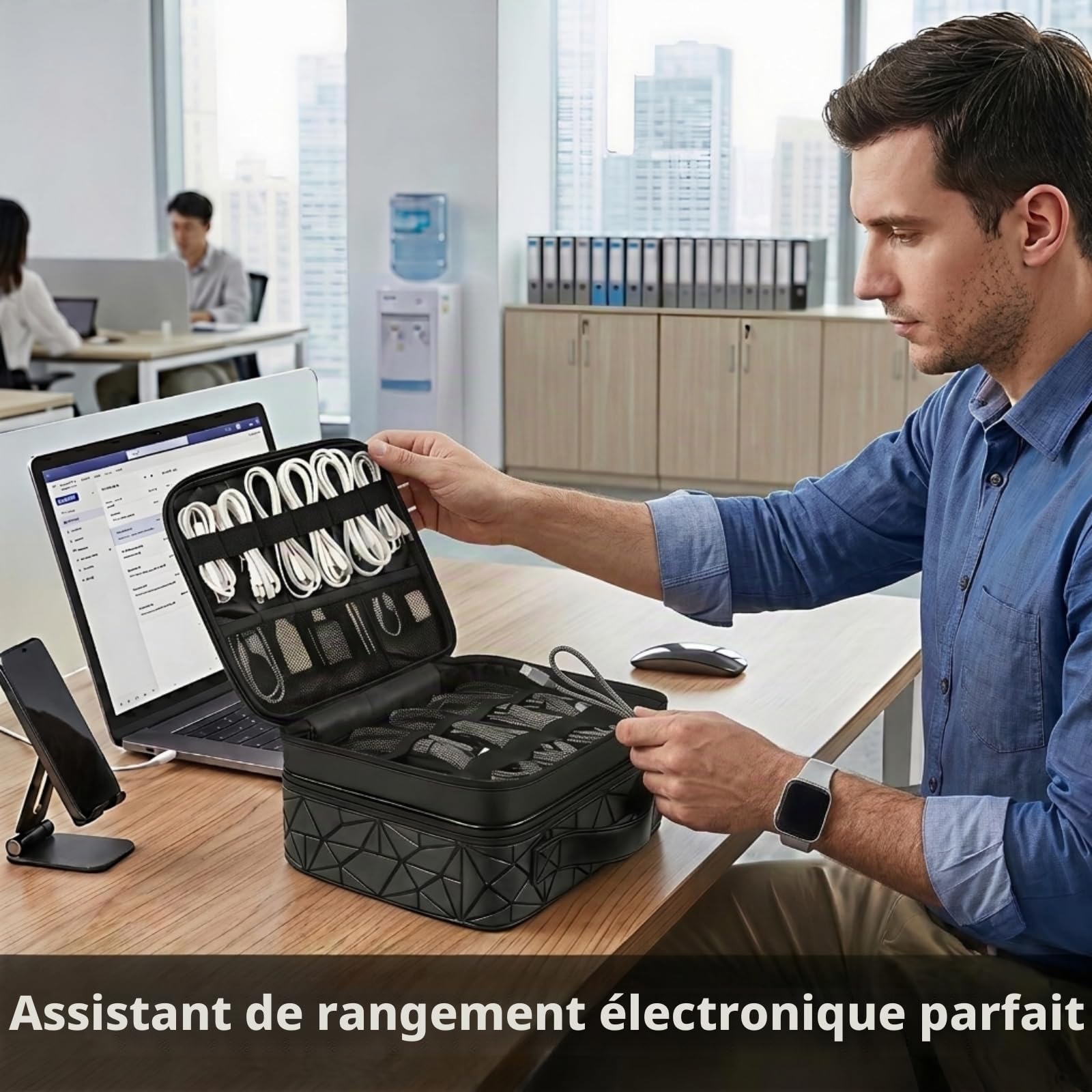 MATEIN Sac de Rangement de câbles étanche avec séparateur réglable résistant aux Chocs Portable Double Couche pour Cordon écouteurs Chargeur