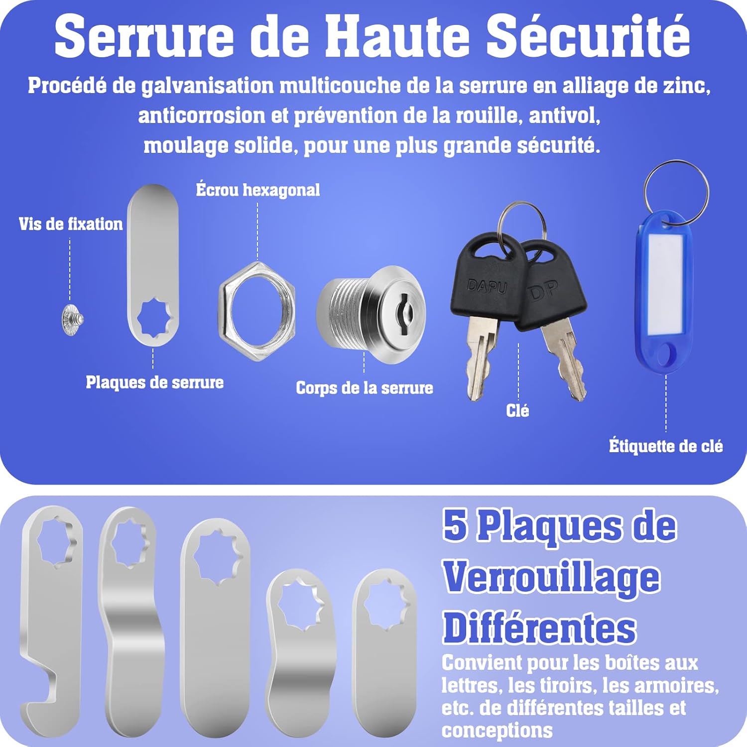 VEGCOO 2 Pieces Security Lock for Mailbox 16 mm, Cam Lock for Cabinet Drawer, Locker, Filer, Toolbox, Cupboard Door with Keys