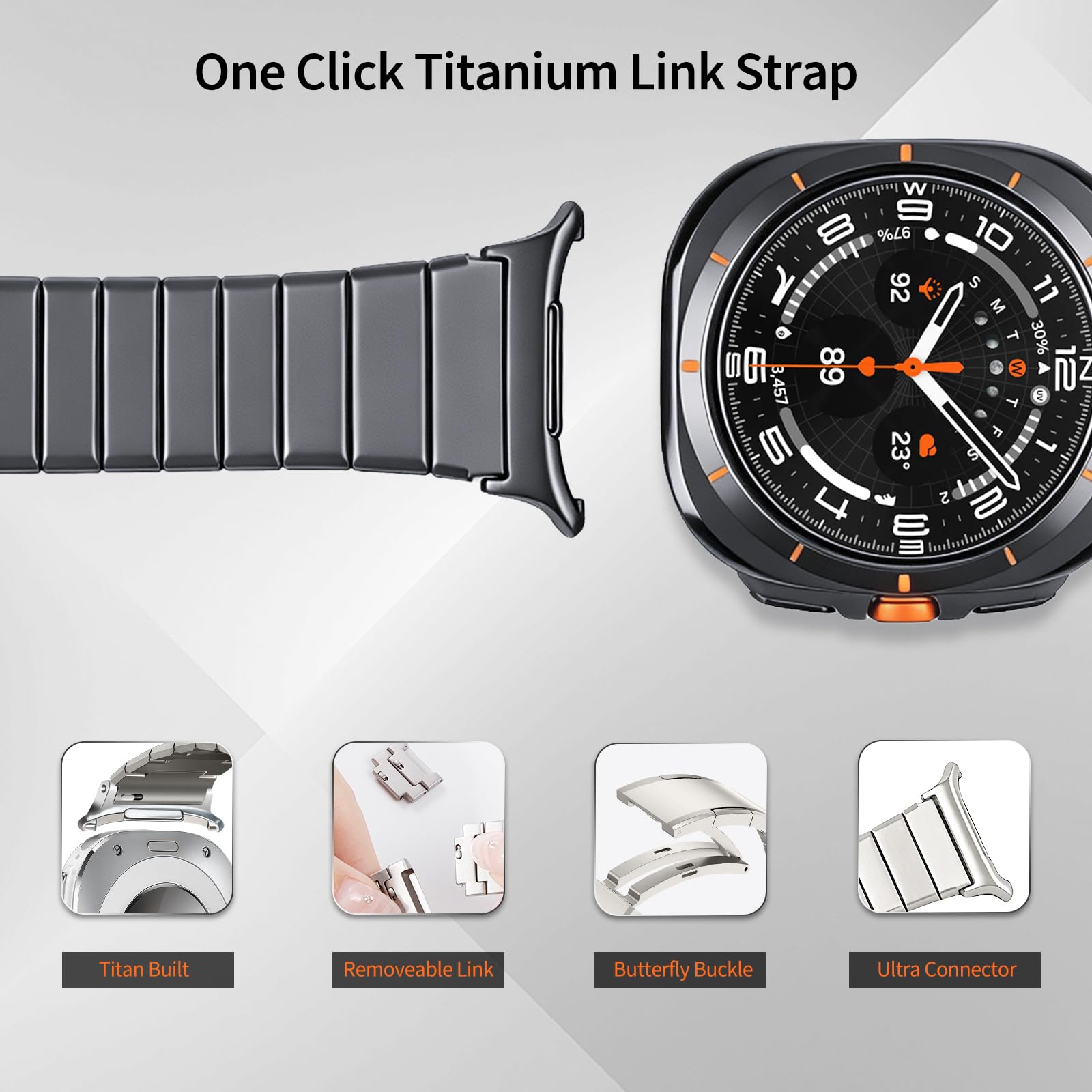 Bracelet de rechange compatible avec Samsung Galaxy Watch Ultra en titane 47 mm One Click Galaxy Watch Ultra 2024 2025 avec fermoir pliable