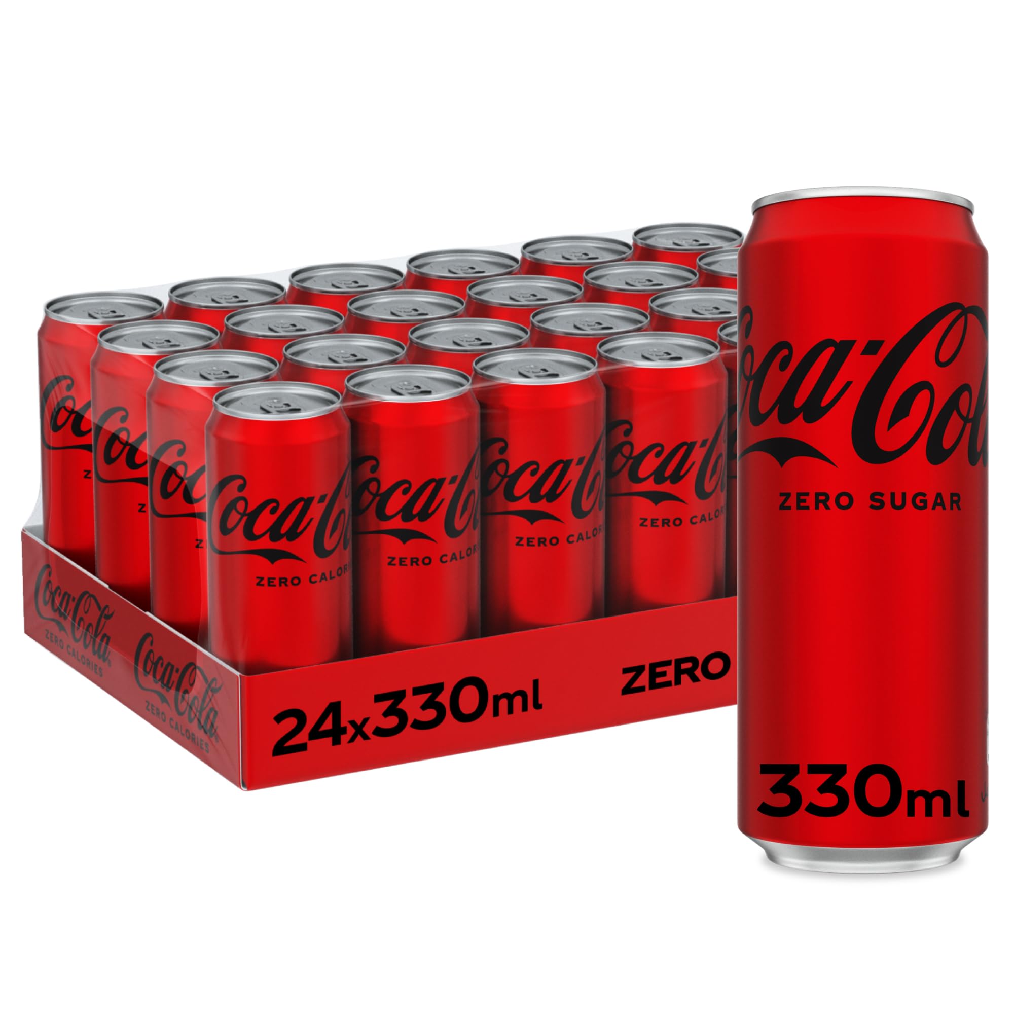 Zero, Pack of 24 Cans x330ml, Same Coca Cola Taste with zero Sugar and Calories, Crisp Coke zero Soft Drinks