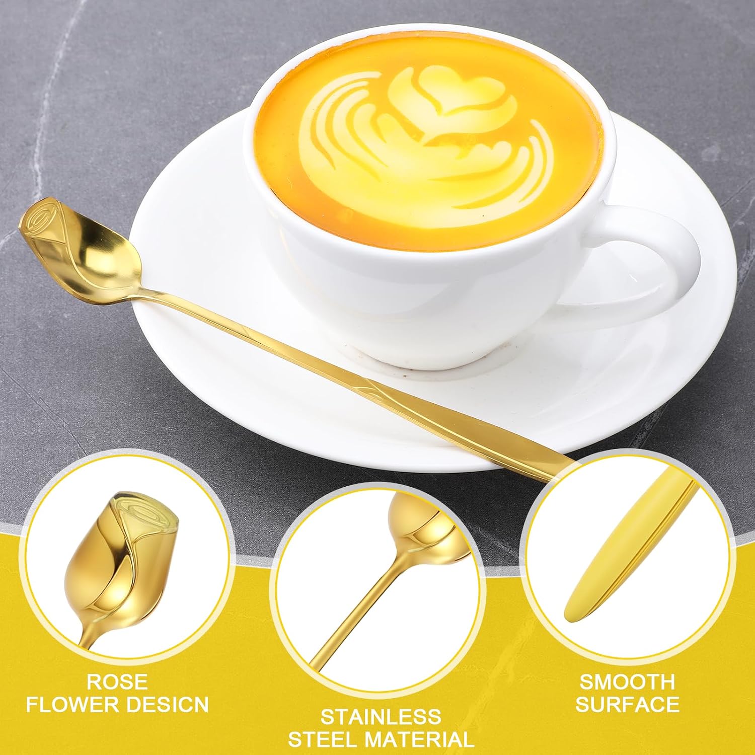 50 Pcs Rose Flower Shaped Tea Spoons Wedding Favor for Guests 5.2" Gold Flower Dessert Mini Teaspoon for Tea Party Bridal Shower Guest Souvenir
