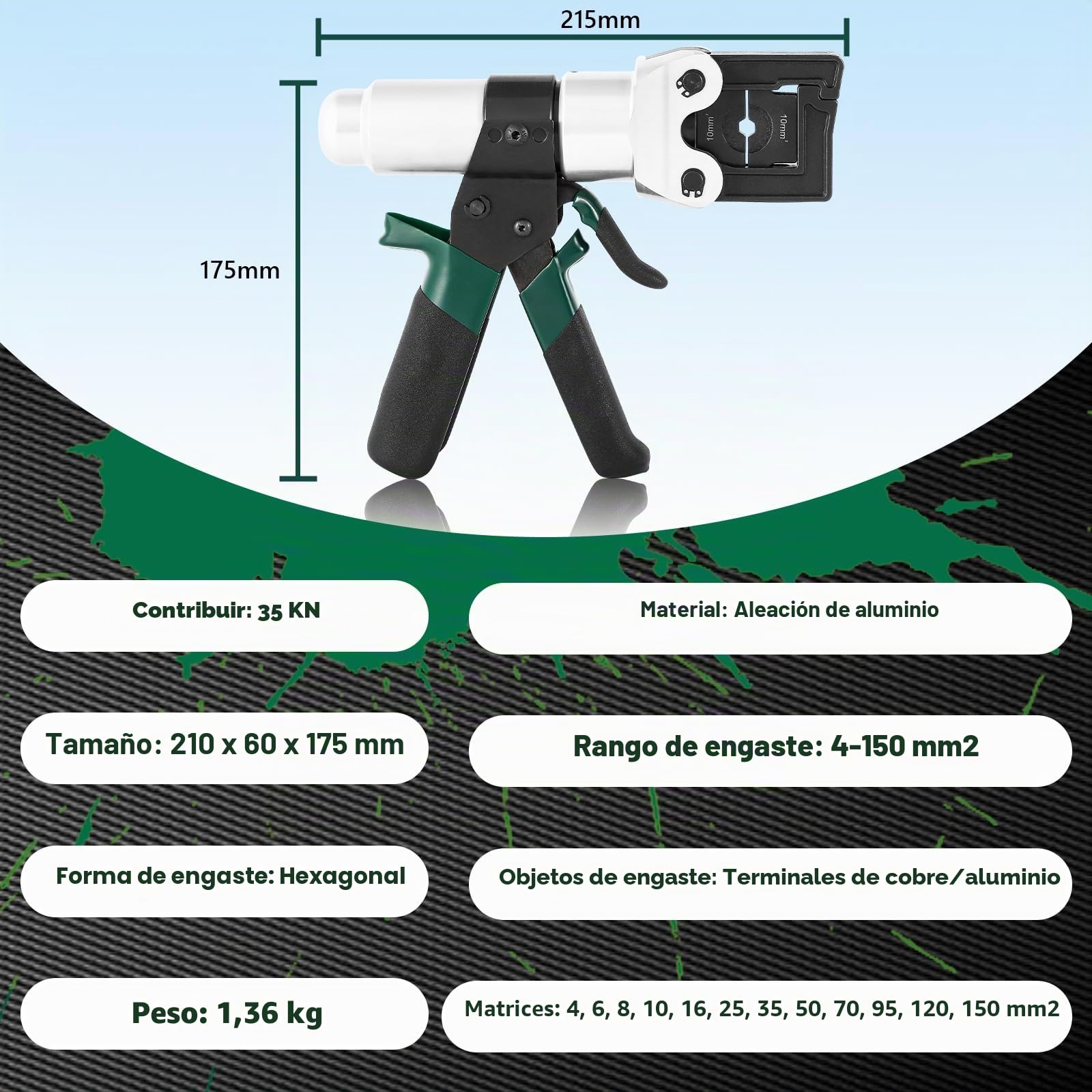 CGOLDENWALL 4-150mm² Crimpadora Terminales Electricos Hidráulico Manual, Rotación del Cabezal de 180°, Válvula de Seguridad, Palanca de Liberación, para La Terminación de Cobre/Aluminio