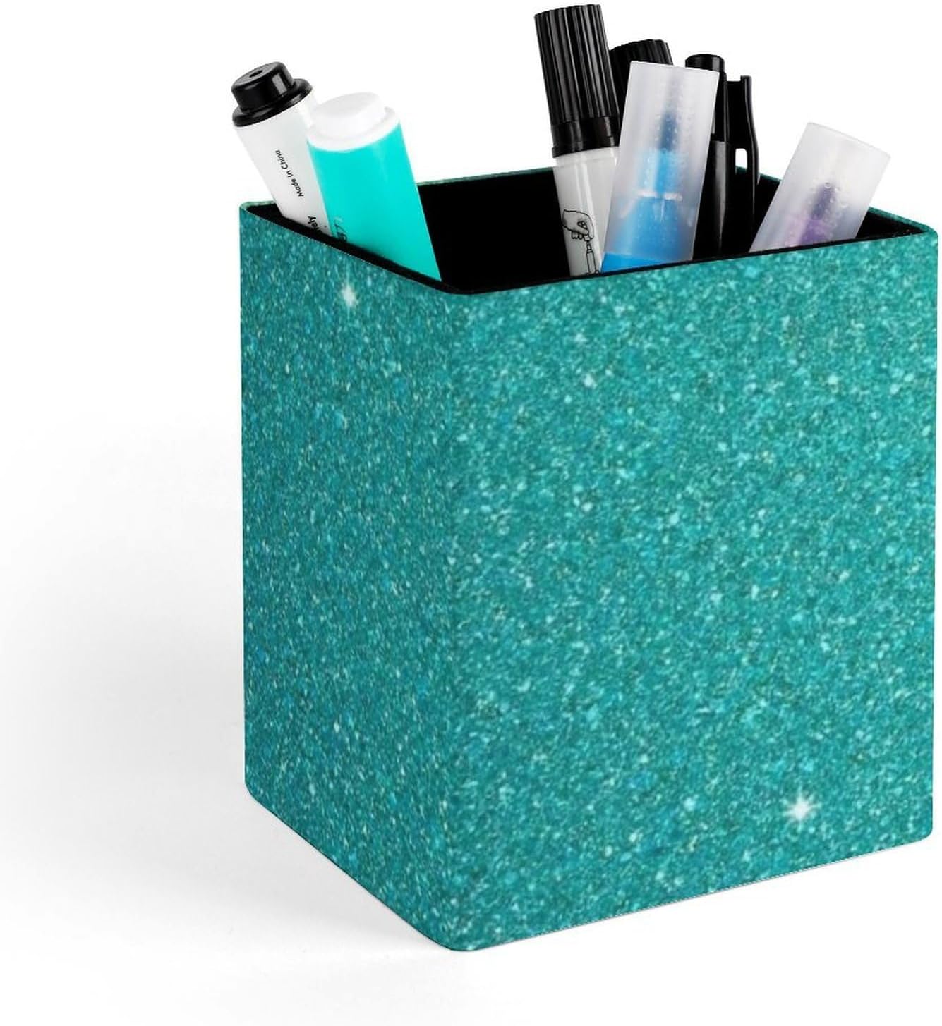 Fashion Office Pen Holder Unisex Durable Desktop Storage For Stationery & Tools Teal Blue Glitter Sparkle Texture