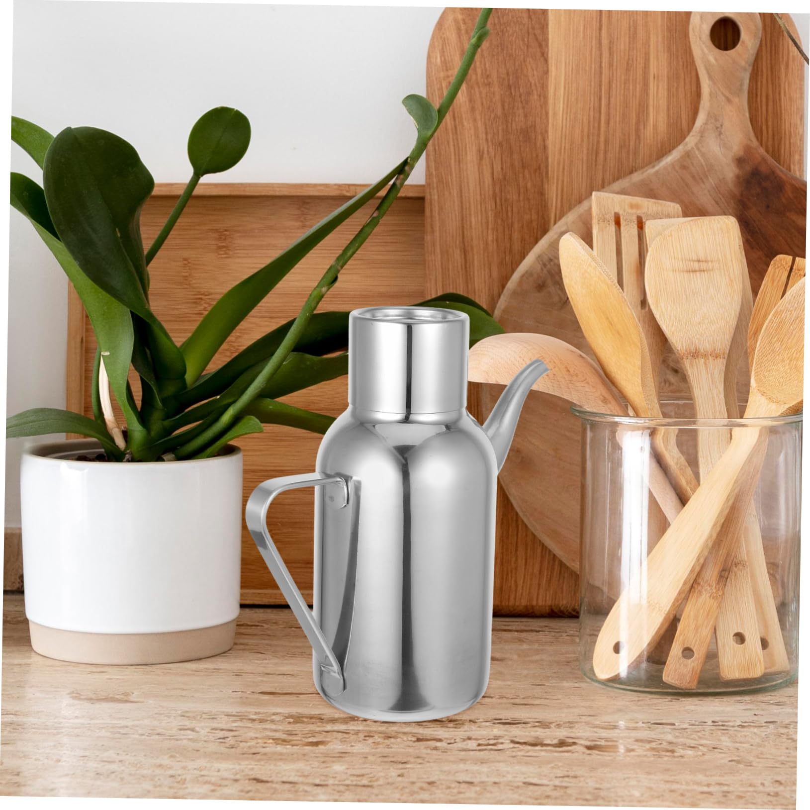 Gatuida Dispensador Botella de Acero Aceite en Inoxidable de 800ml Apertura Fácil Diseño Redondo Portátil Elegante y Uso Diario Cocina para Vinagre y Salsa