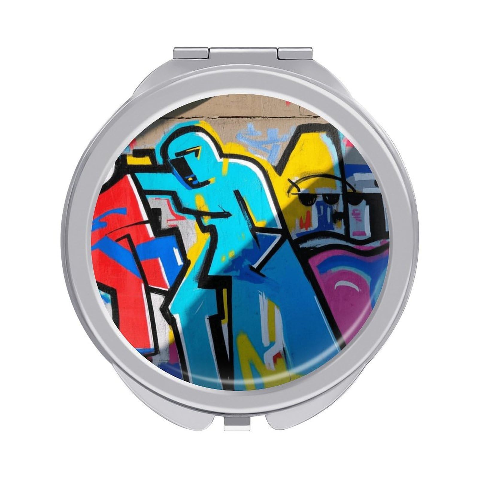 Fekiloot Style Graffiti Travel Makeup Mirror Handheld Compact Mirror Portable Pocket Mirror Double-Sided 1X/2X Magnifying For Handbag And Purses