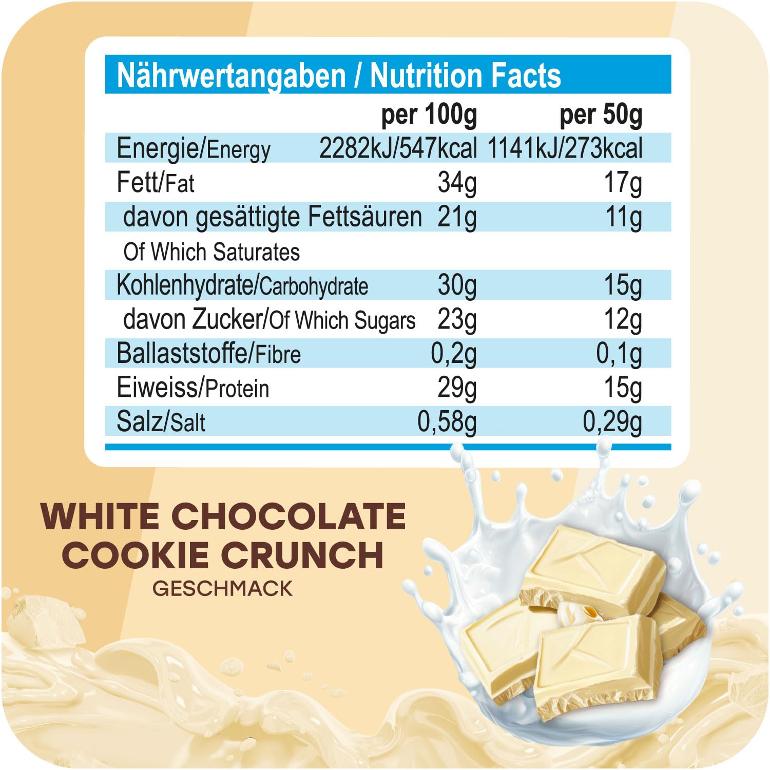 ALL STARS Whey-Crisp Protein Bars - White Chocolate Cookie Crunch - Protein Riegel überzogen mit Schokolade und verfeinert mit Whey-Crispies – mit 15g Eiweiß pro Riegel - 25x50g