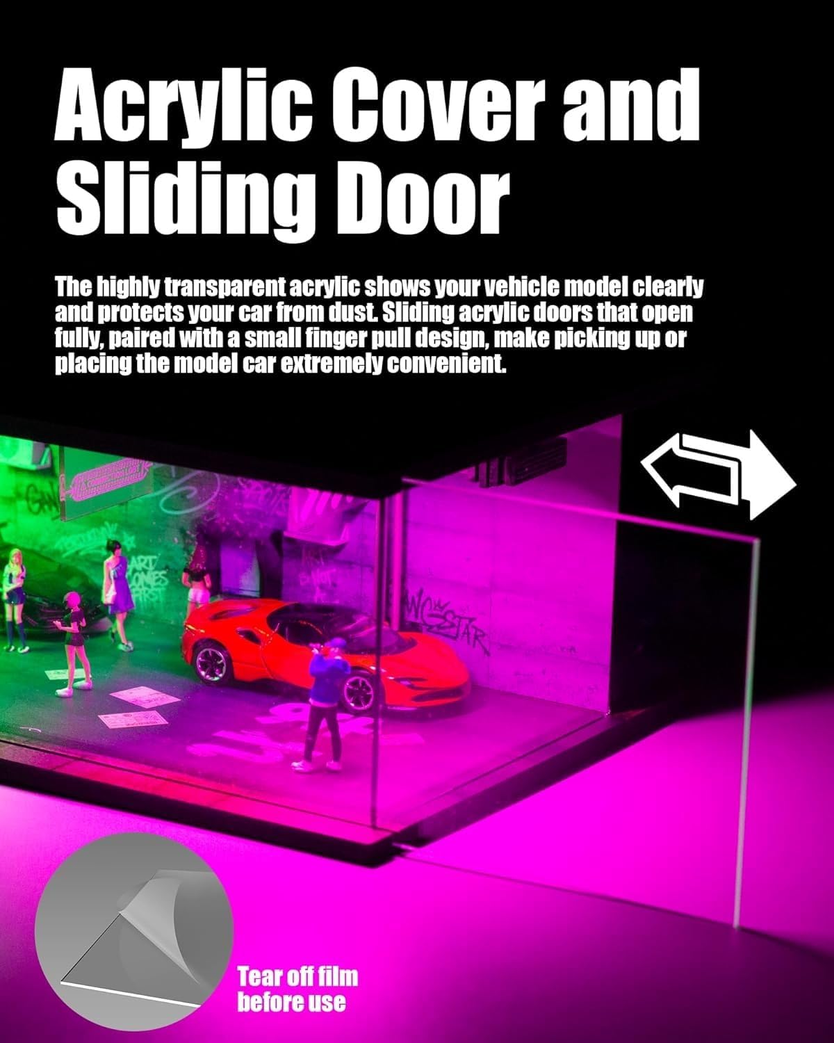 1:64 Diorama Cyberpunk Garage Model, LED Parking Lot Scene Display Case image 3