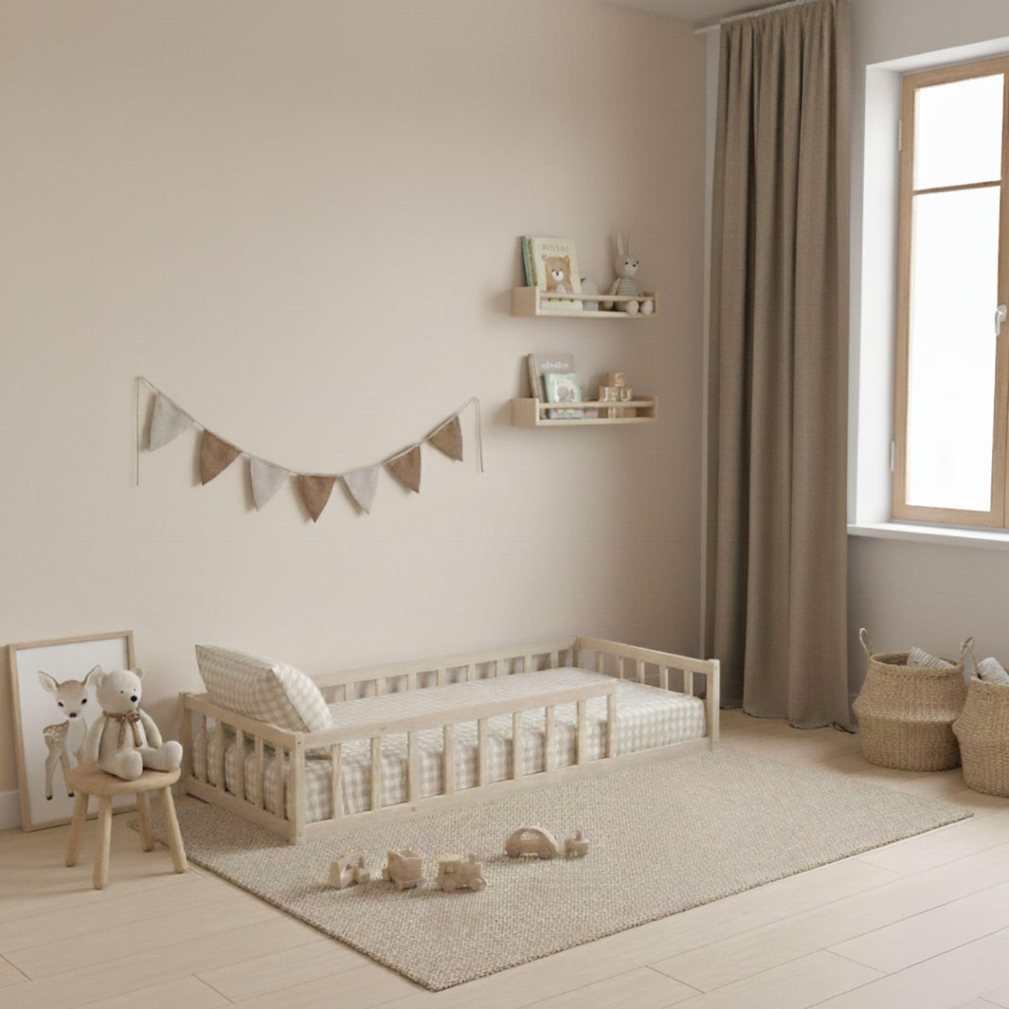 Terre de Nuit Lit Inspiration Montessori Enfant à barreaux Naturel 90x190