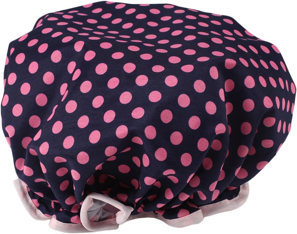 HiCollie Womens Cute Polka Dot Printed Double Layer Waterproof Shower Cap…