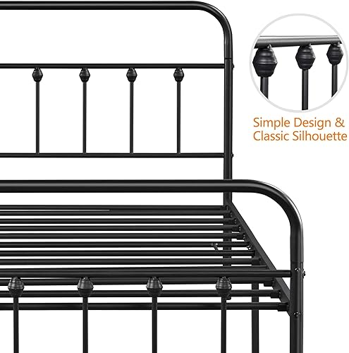 Miniatura 5 de Topeakmart Marco de cama de metal de estilo victoriano tamaño individual con cabecero, base de colchón, no necesita somier, almacenamiento debajo de