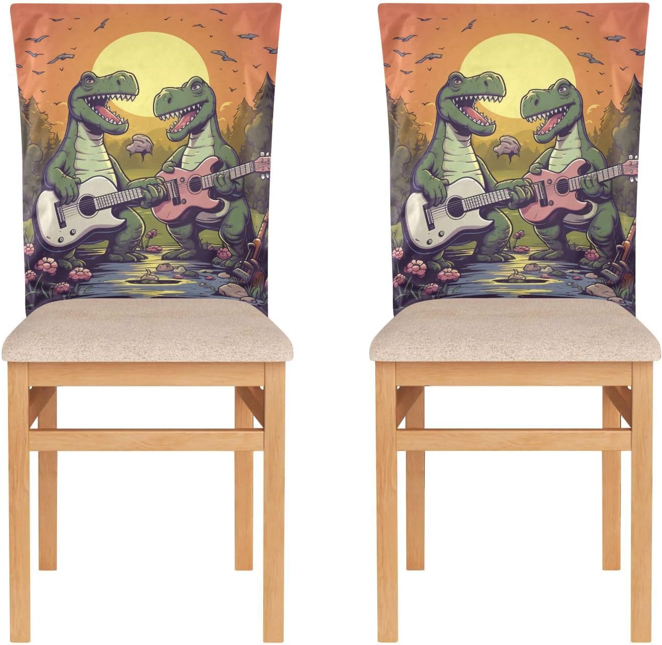ALAZA Dinosaur and Music Chair Back Cover Set of 6, Washable Reusable Removable Chair Slipcovers Decorative Chair Cover for Home Kitchen Wedding Party
